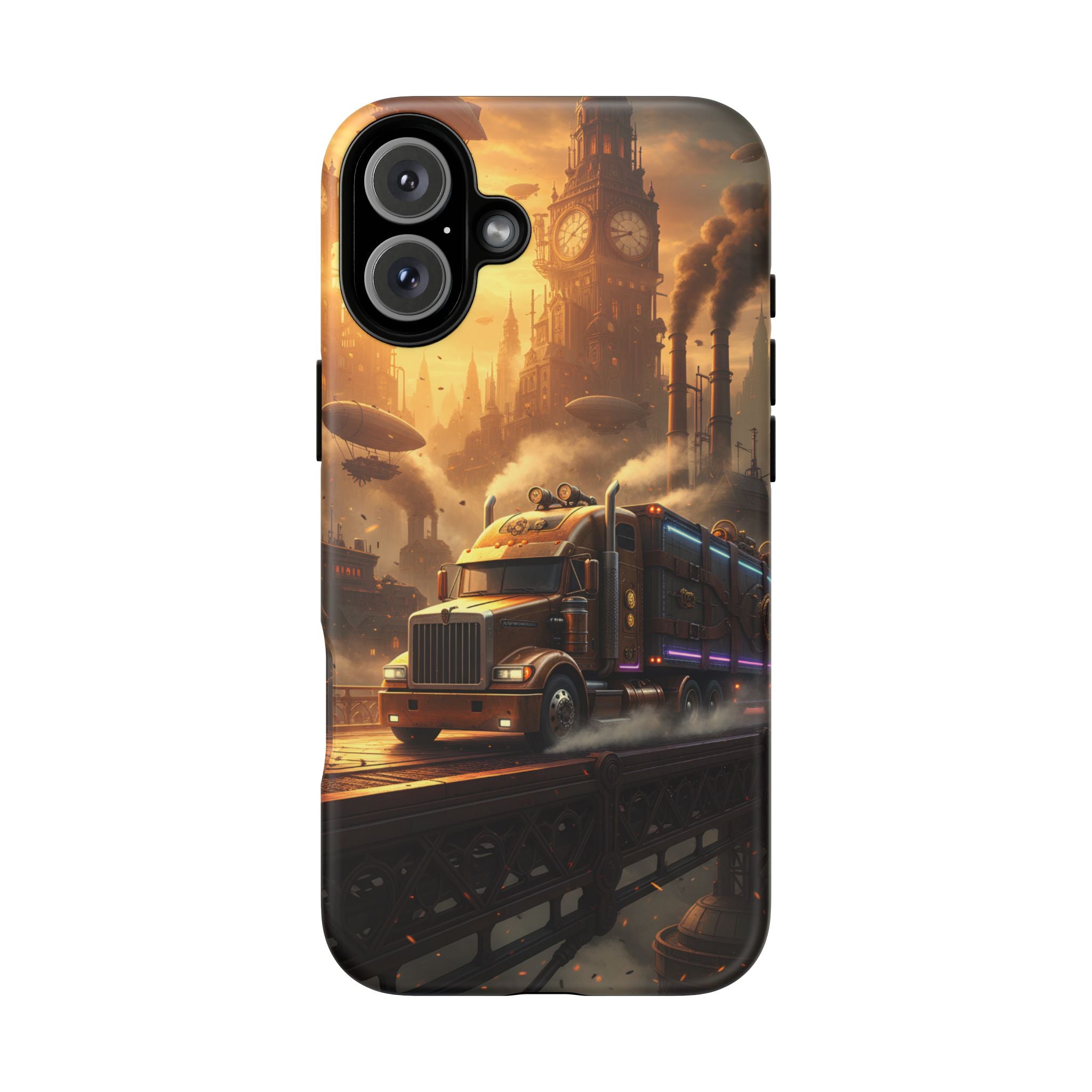 Steampunk Freightliner Phone Case — Rugged Trucking Cityscape iPhone Cover