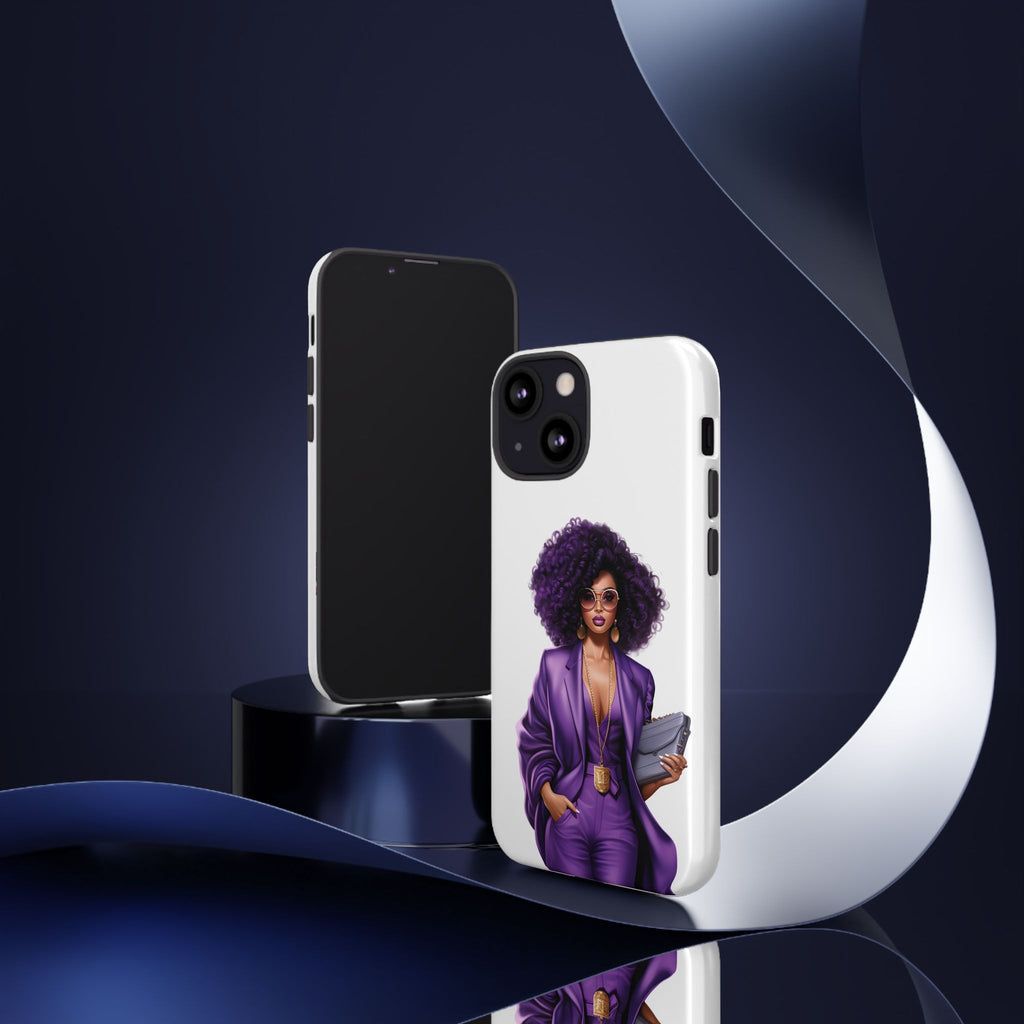 Purple Power Woman Phone Case — Afro Chic Businesswoman Protective Phone Cover