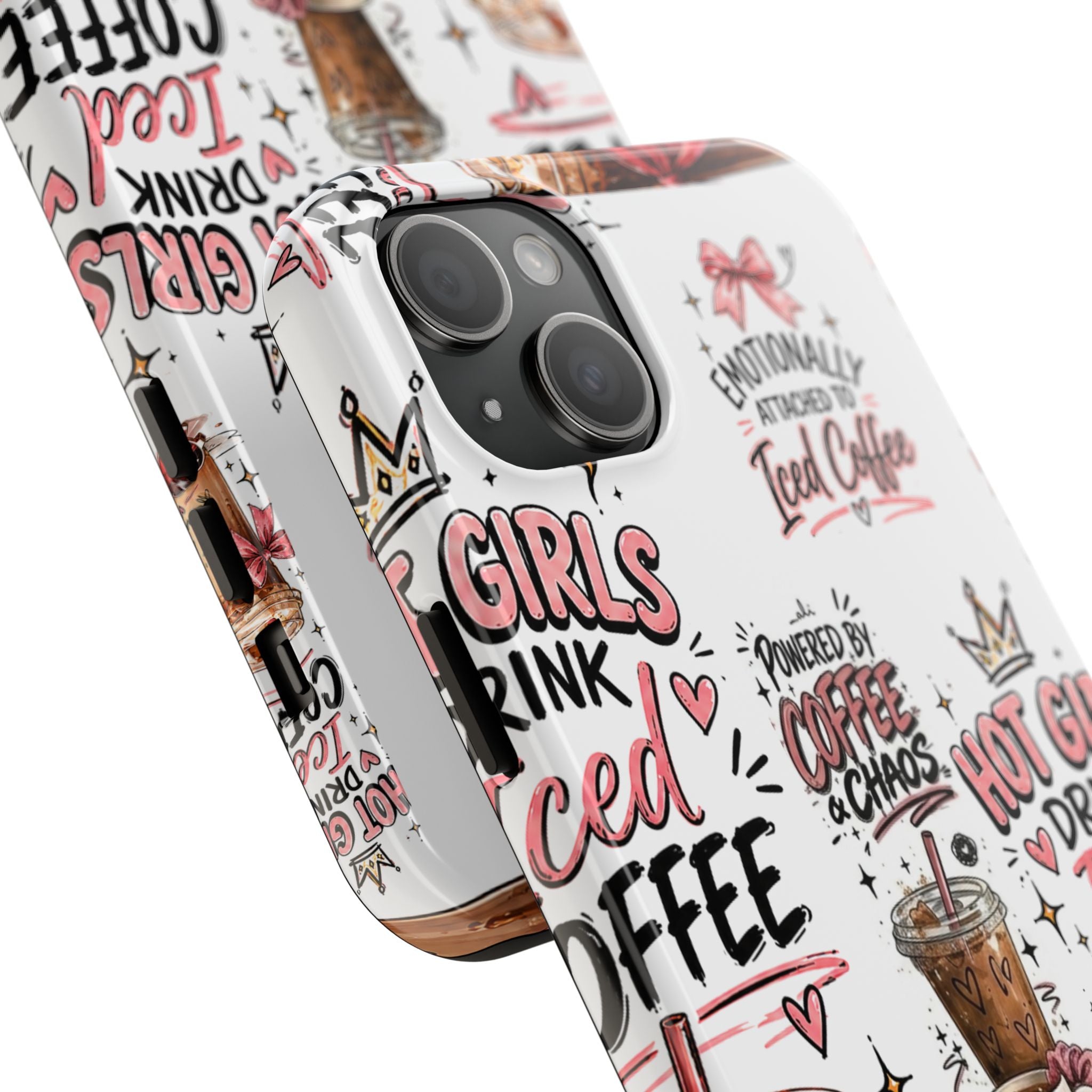 Iced Coffee Pattern Phone Case – "Powered by Coffee & Chaos" Tough Protective Case