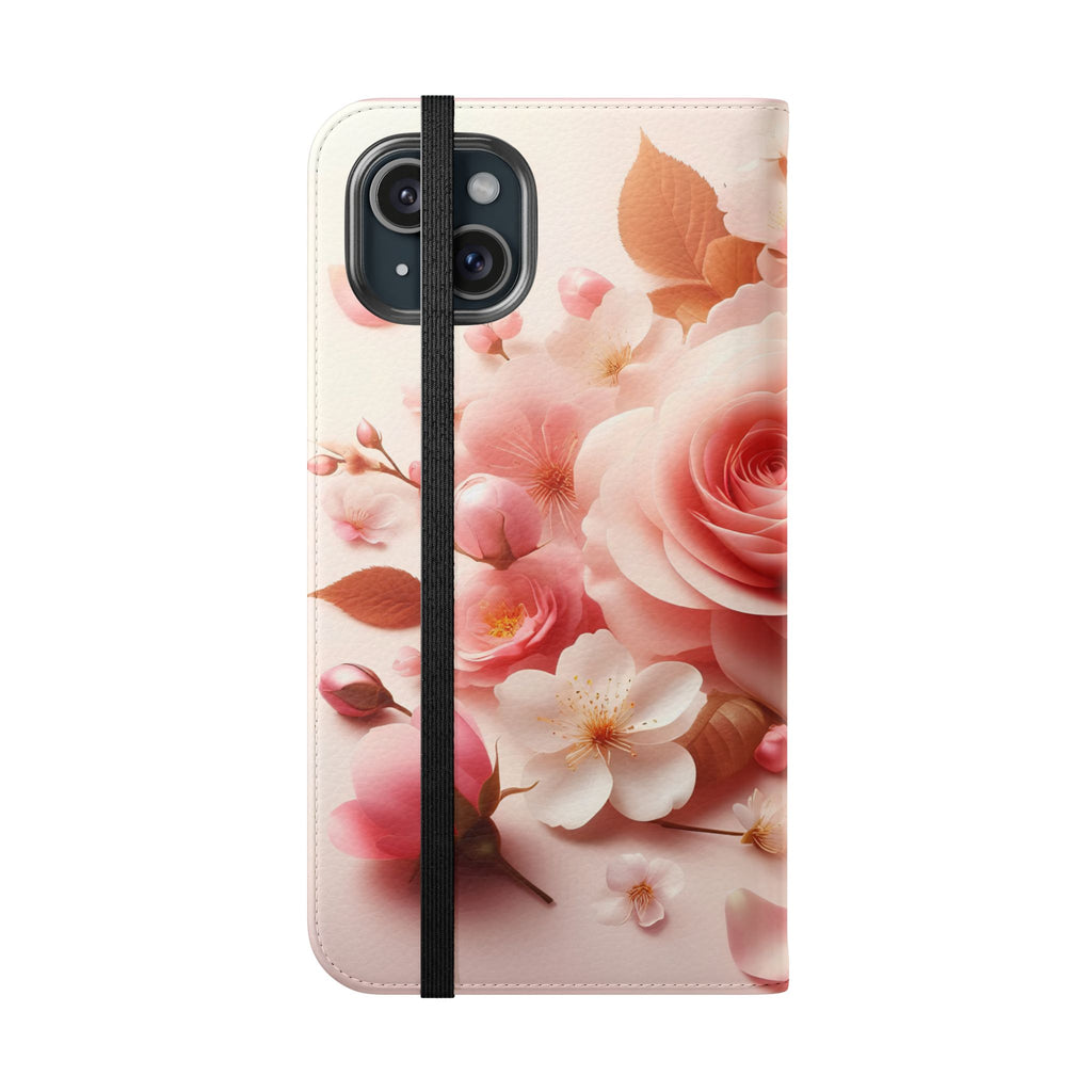 Floral Rose Flip Case — Pink Blossom Wallet Phone Cover