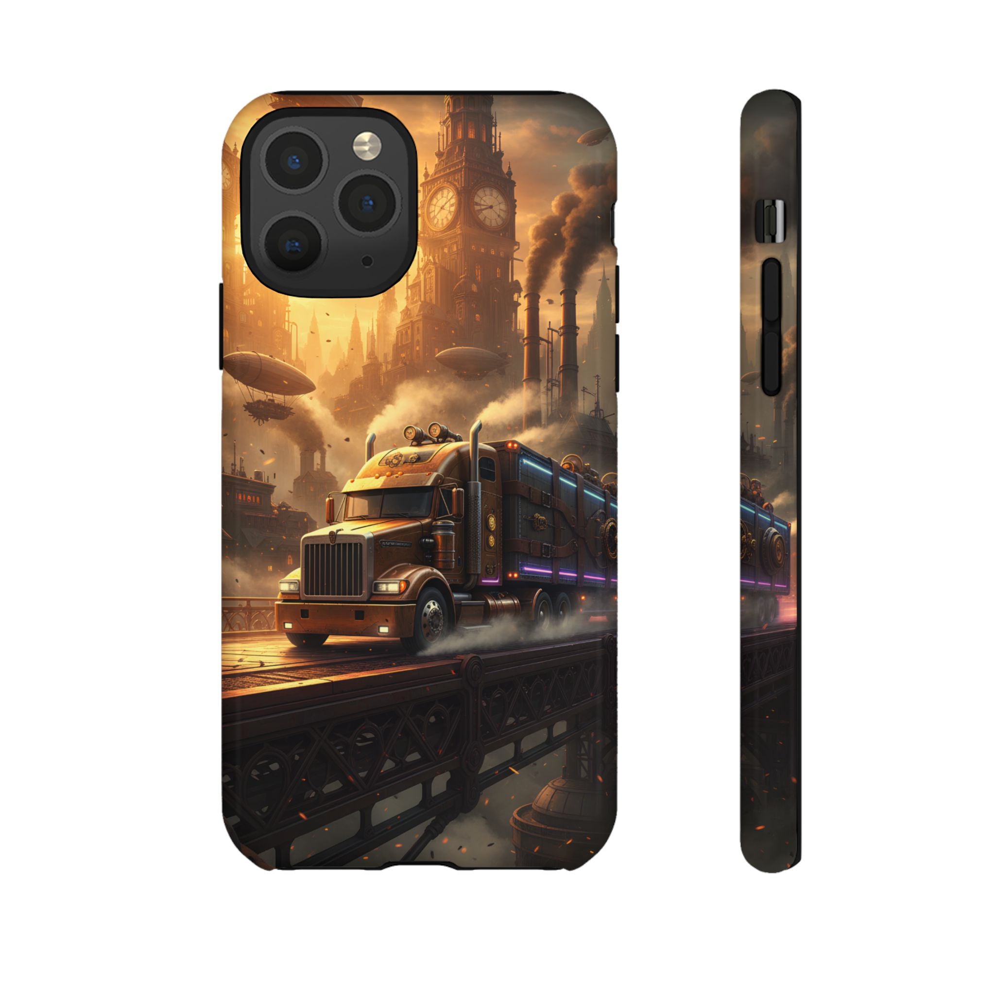 Steampunk Freightliner Phone Case — Rugged Trucking Cityscape iPhone Cover