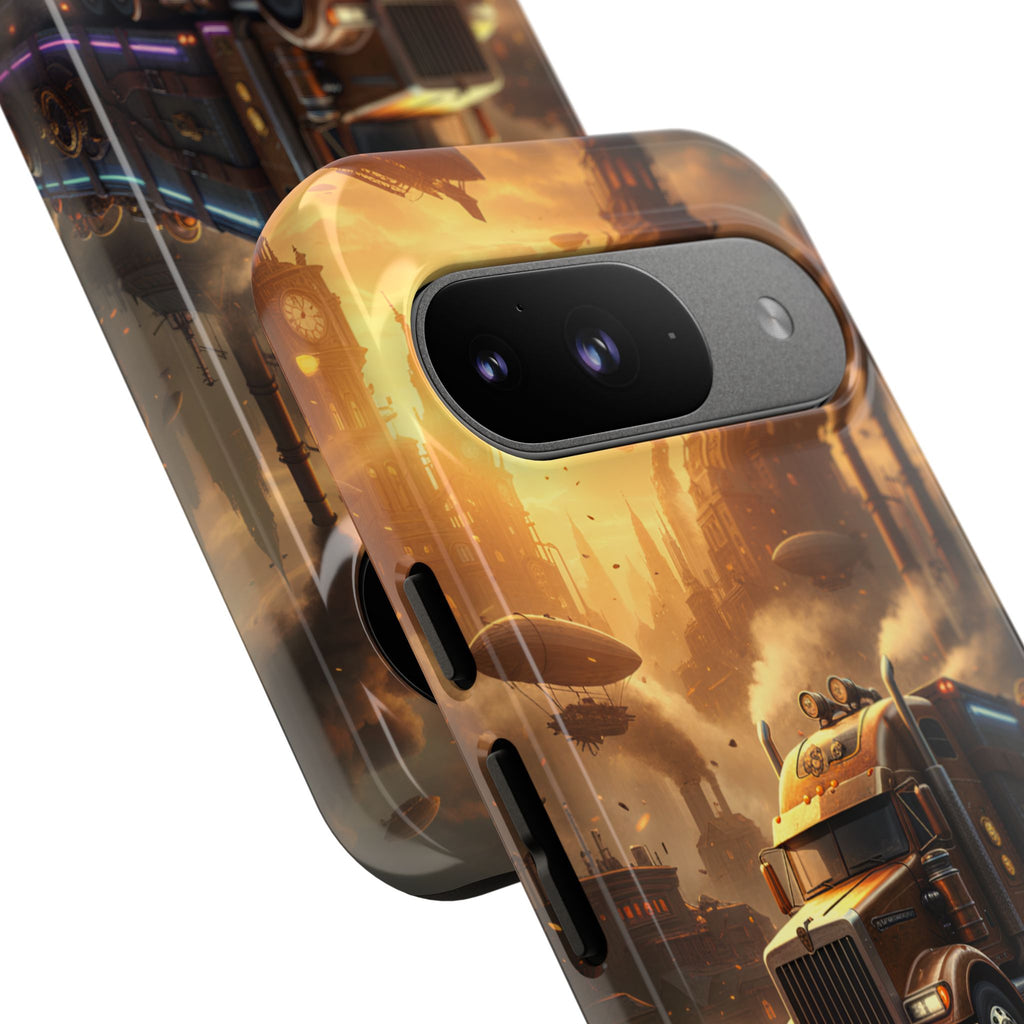 Steampunk Freightliner Phone Case — Rugged Trucking Cityscape iPhone Cover