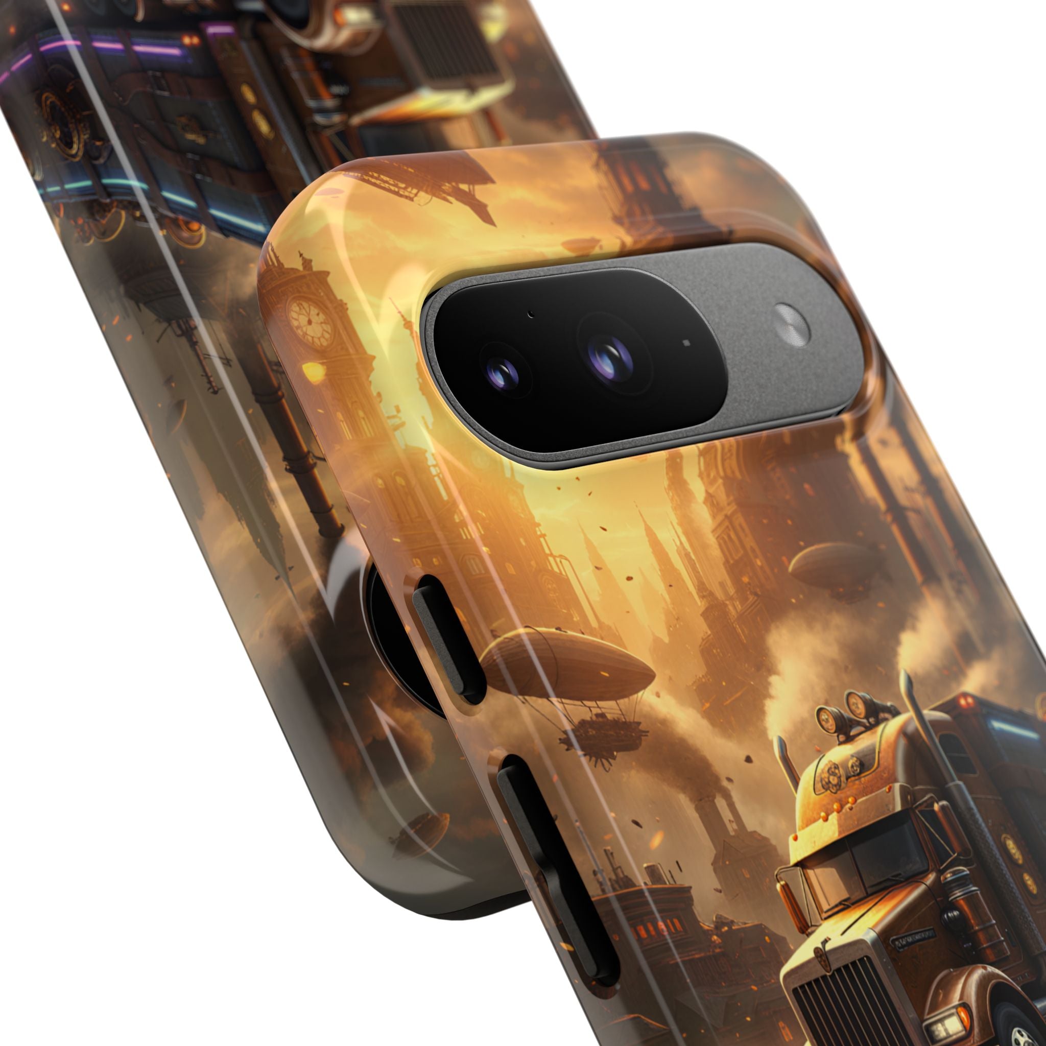 Steampunk Freightliner Phone Case — Rugged Trucking Cityscape iPhone Cover