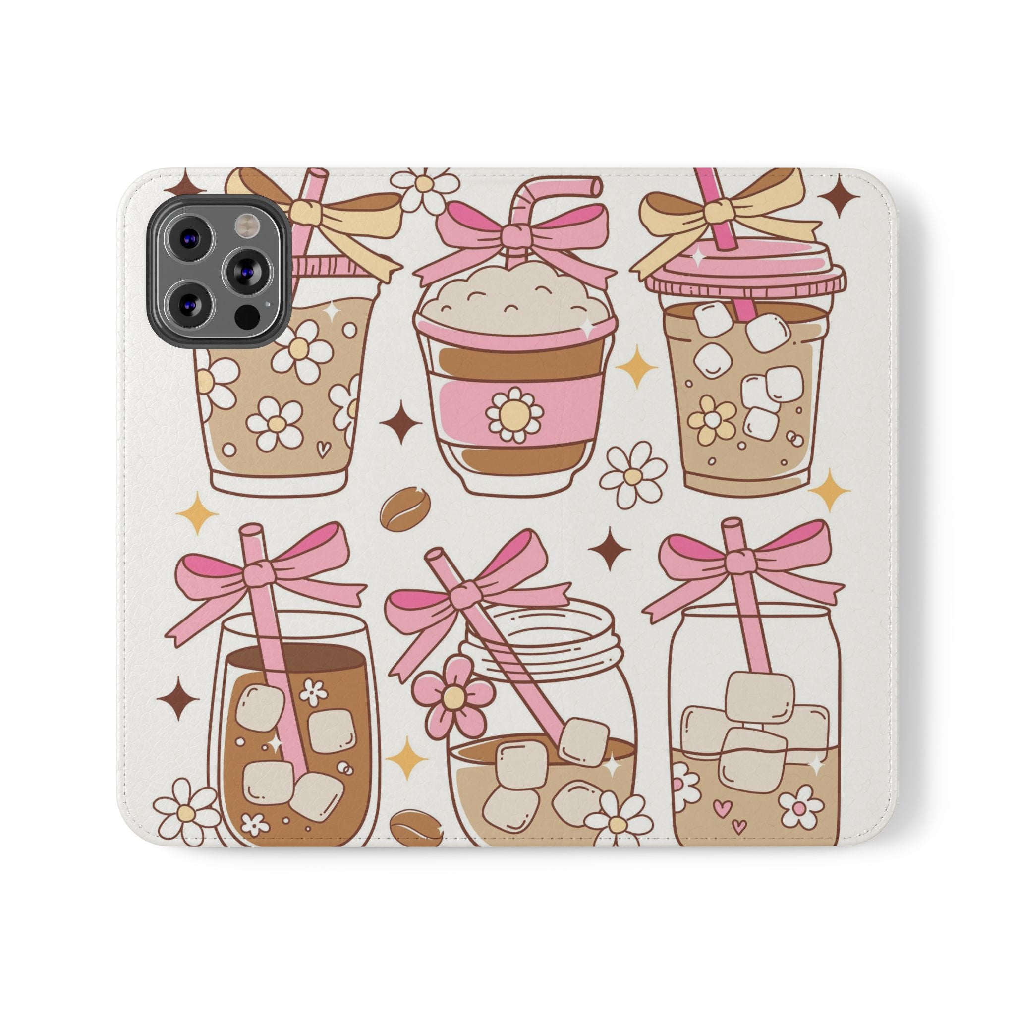 Cute Coffee & Latte Flip Phone Case – Cozy Boba & Dessert Wallet Cover