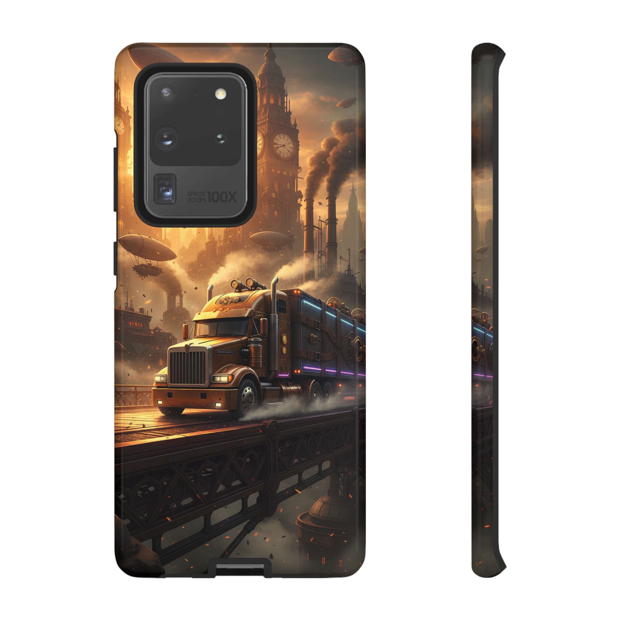 Steampunk Freightliner Phone Case — Rugged Trucking Cityscape iPhone Cover