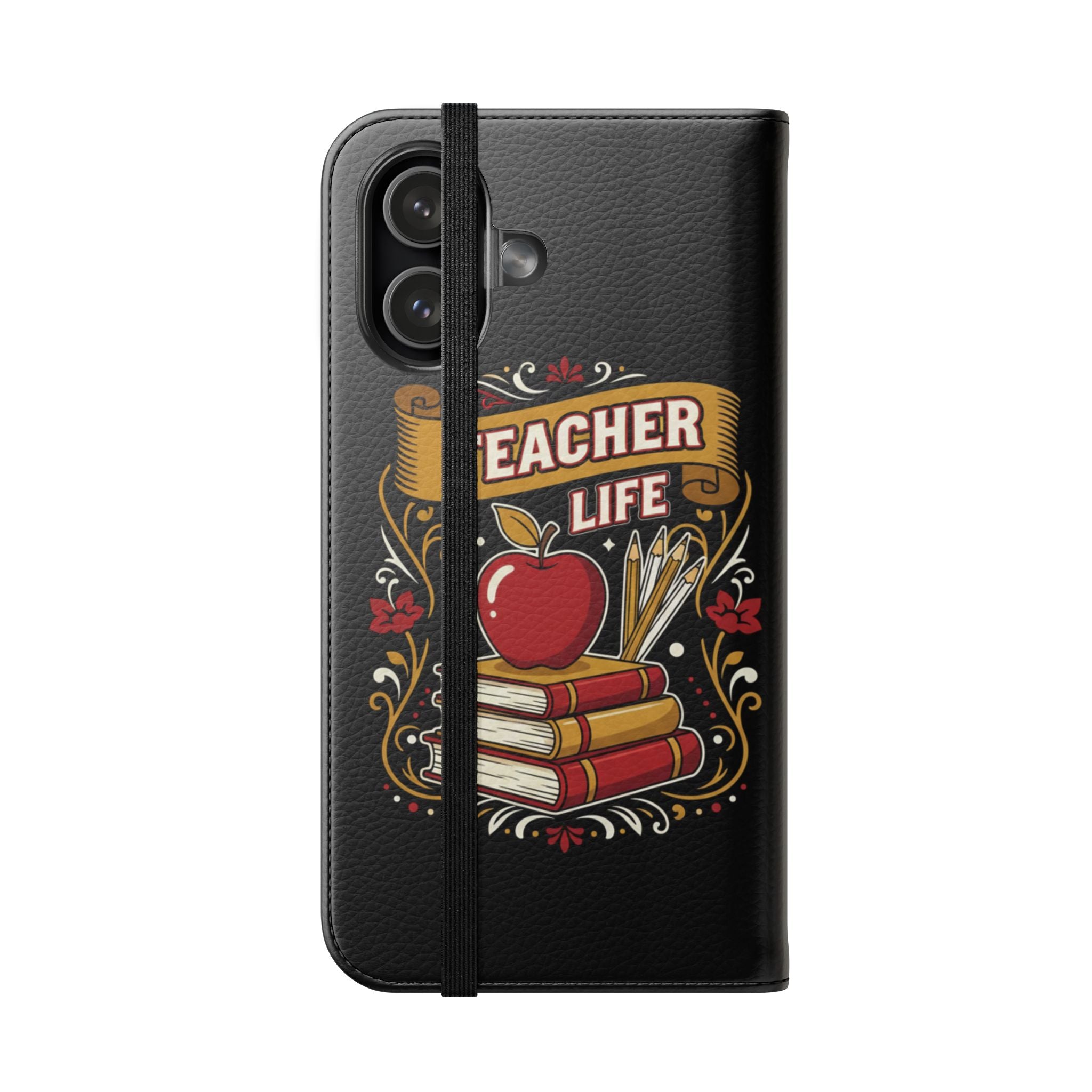 Teacher Life Flip Phone Case – Wallet Folio with Apple & Books Design