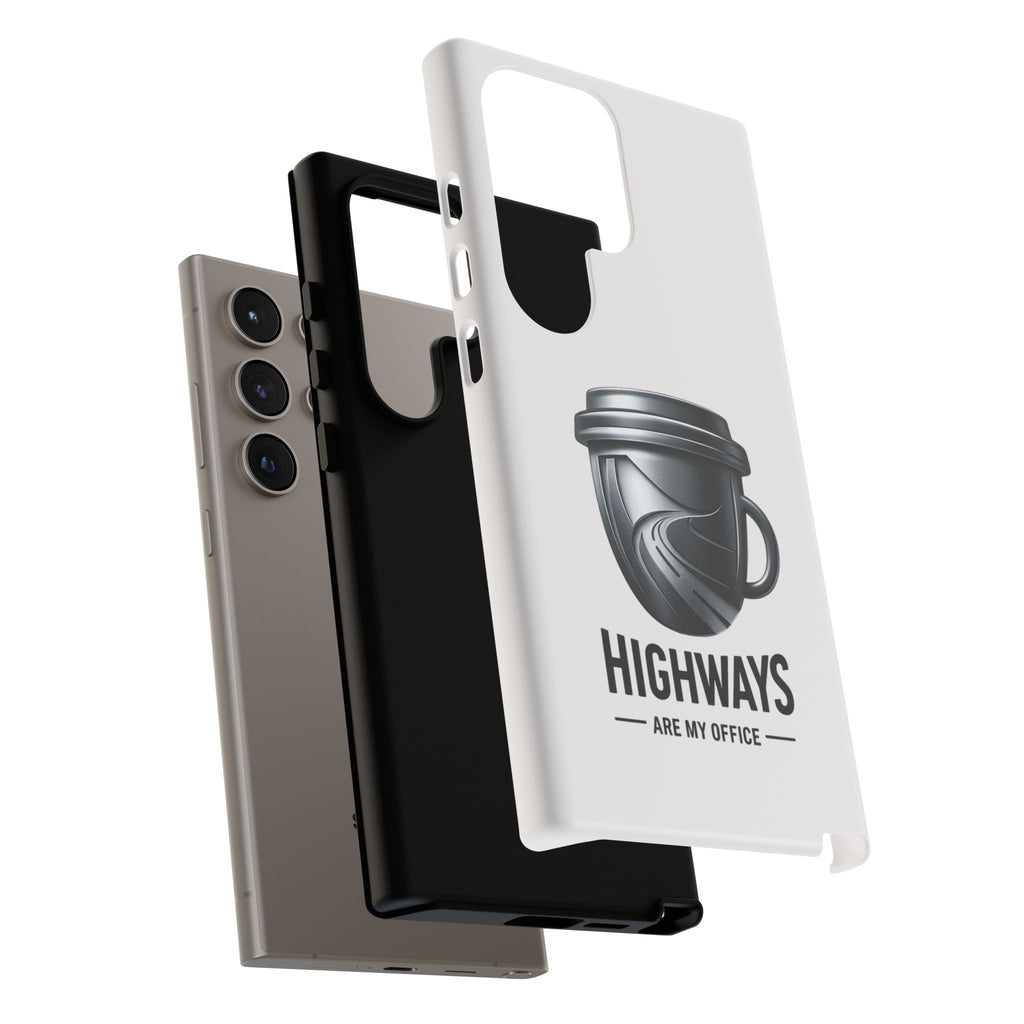 Hard Shell Phone Case — “Highways Are My Office” Travel Coffee Design