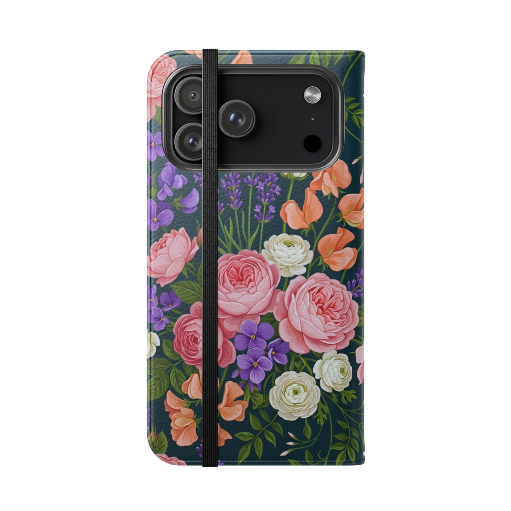 Floral Flip Phone Case -Wallet Cover with Card Slots
