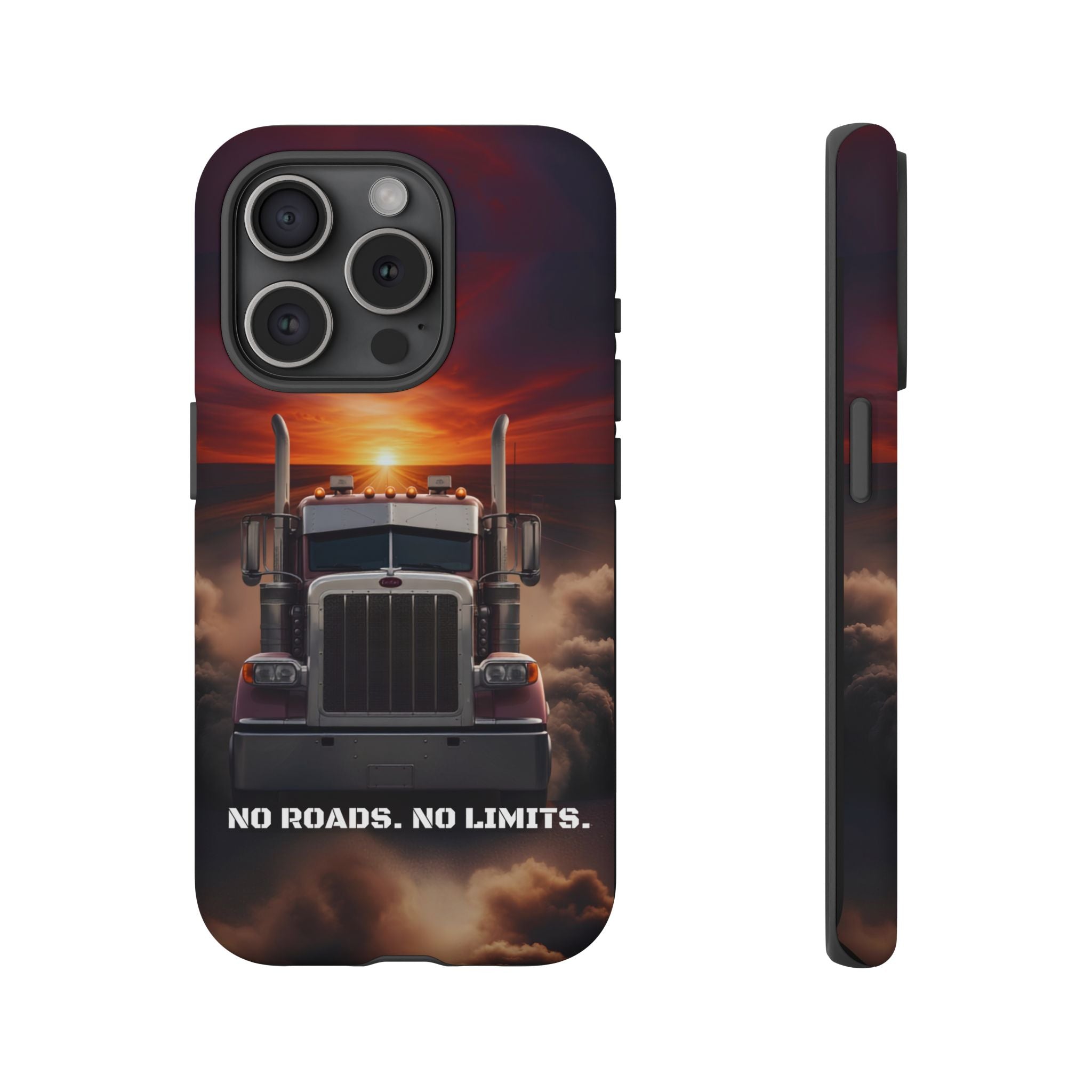 Truck Phone Case — "No Roads. No Limits." Sunset Semi Truck Protective Case
