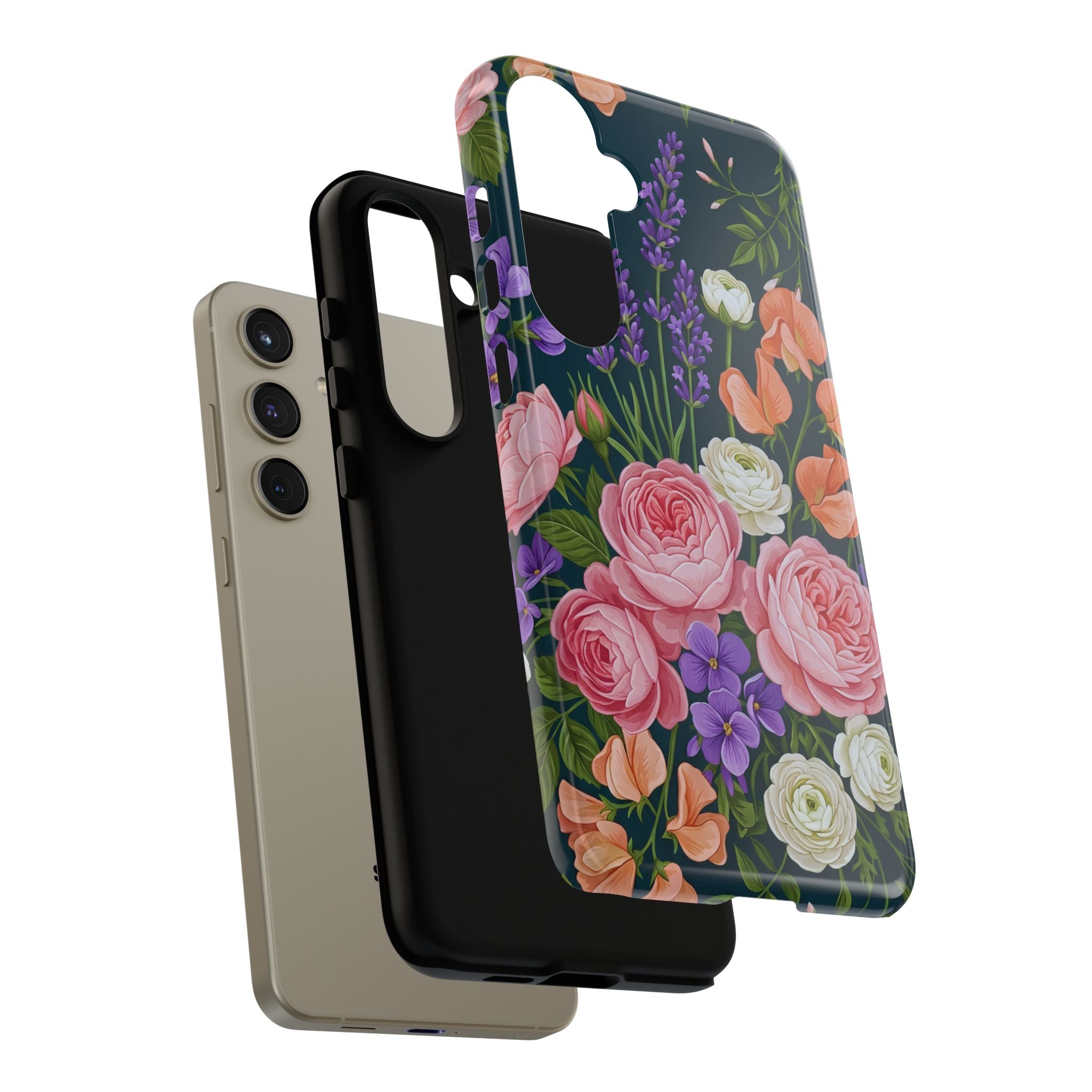 Floral Bouquet Phone Case — Vintage Roses & Lavender Protective Cover