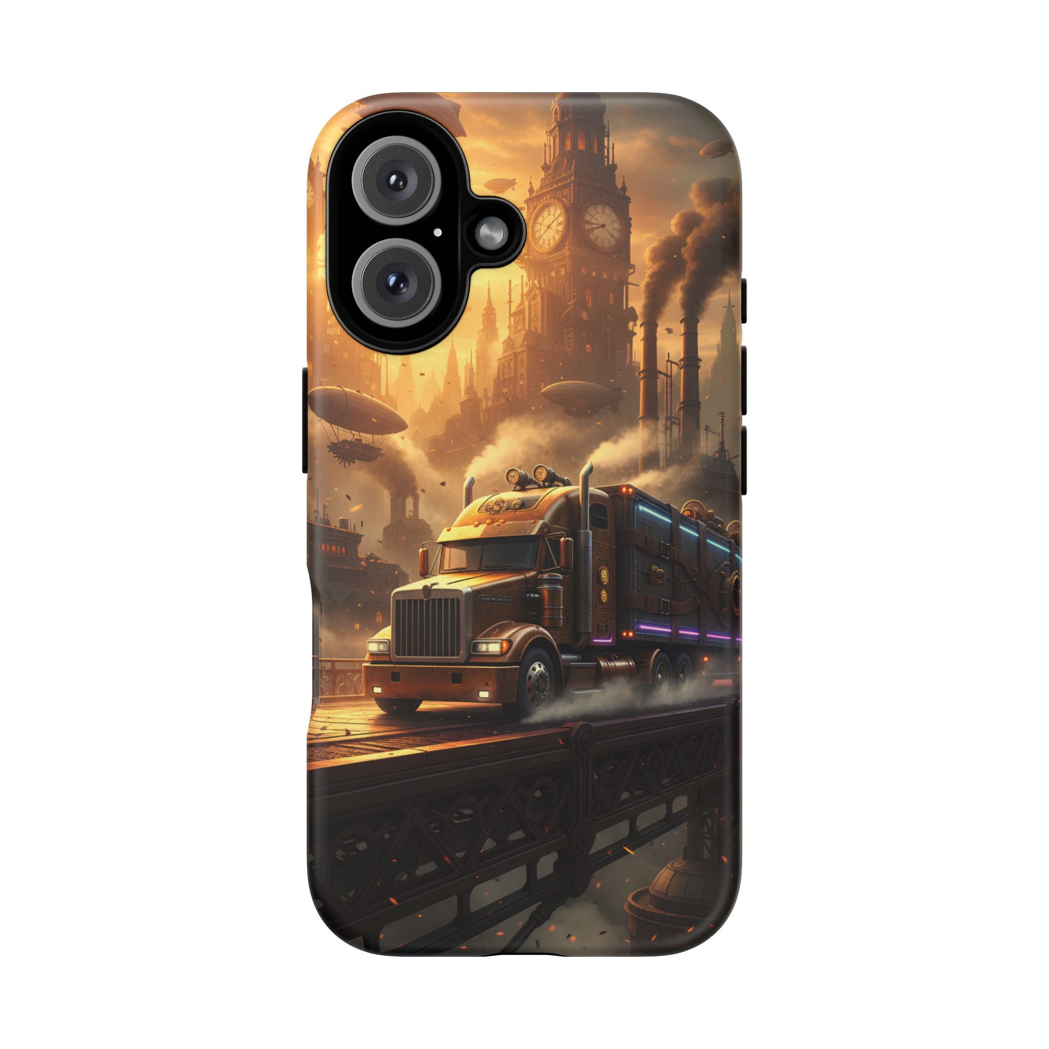 Steampunk Freightliner Phone Case — Rugged Trucking Cityscape iPhone Cover