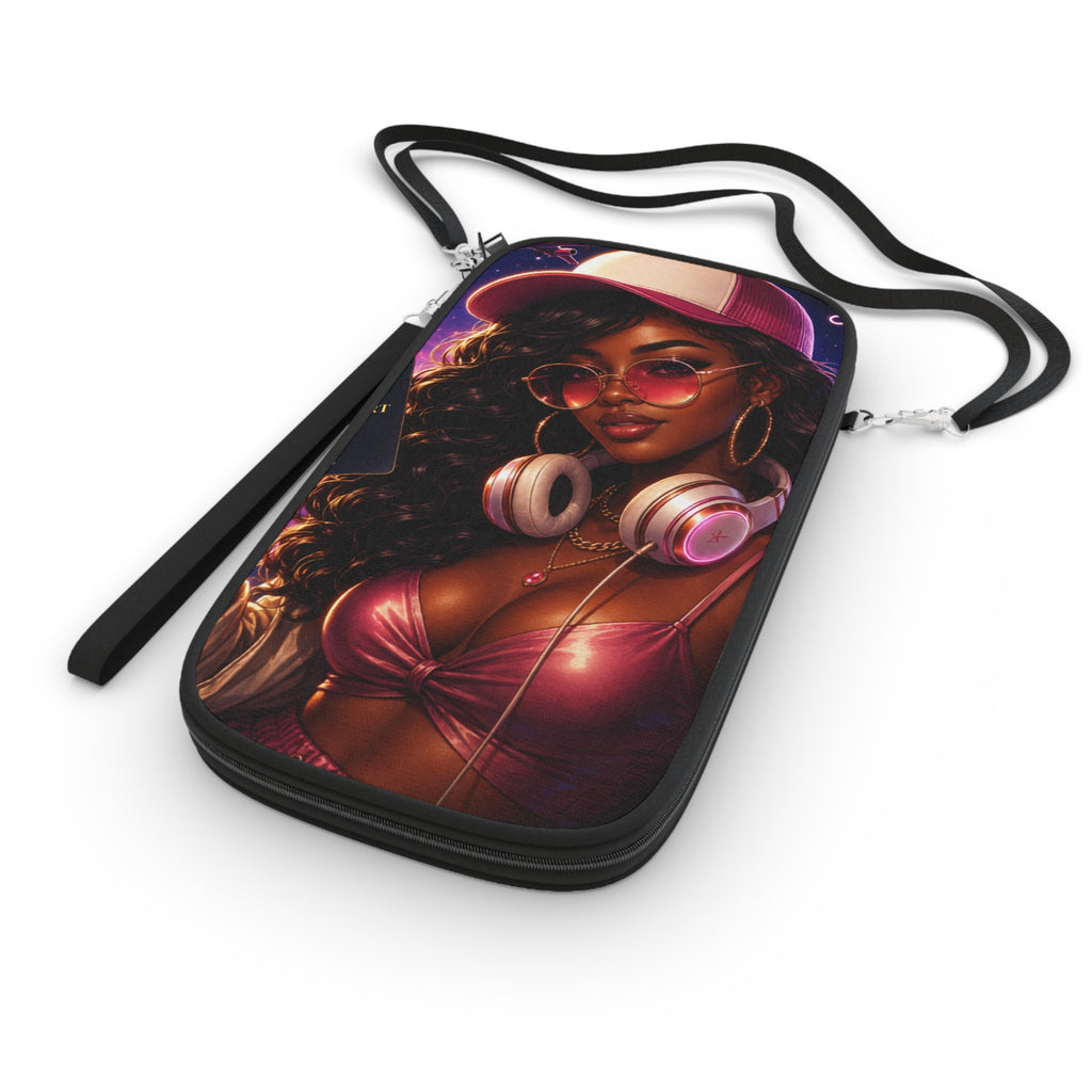 Stylish Afro Girl Passport Wallet – Pink Cap & Headphones Travel Pouch