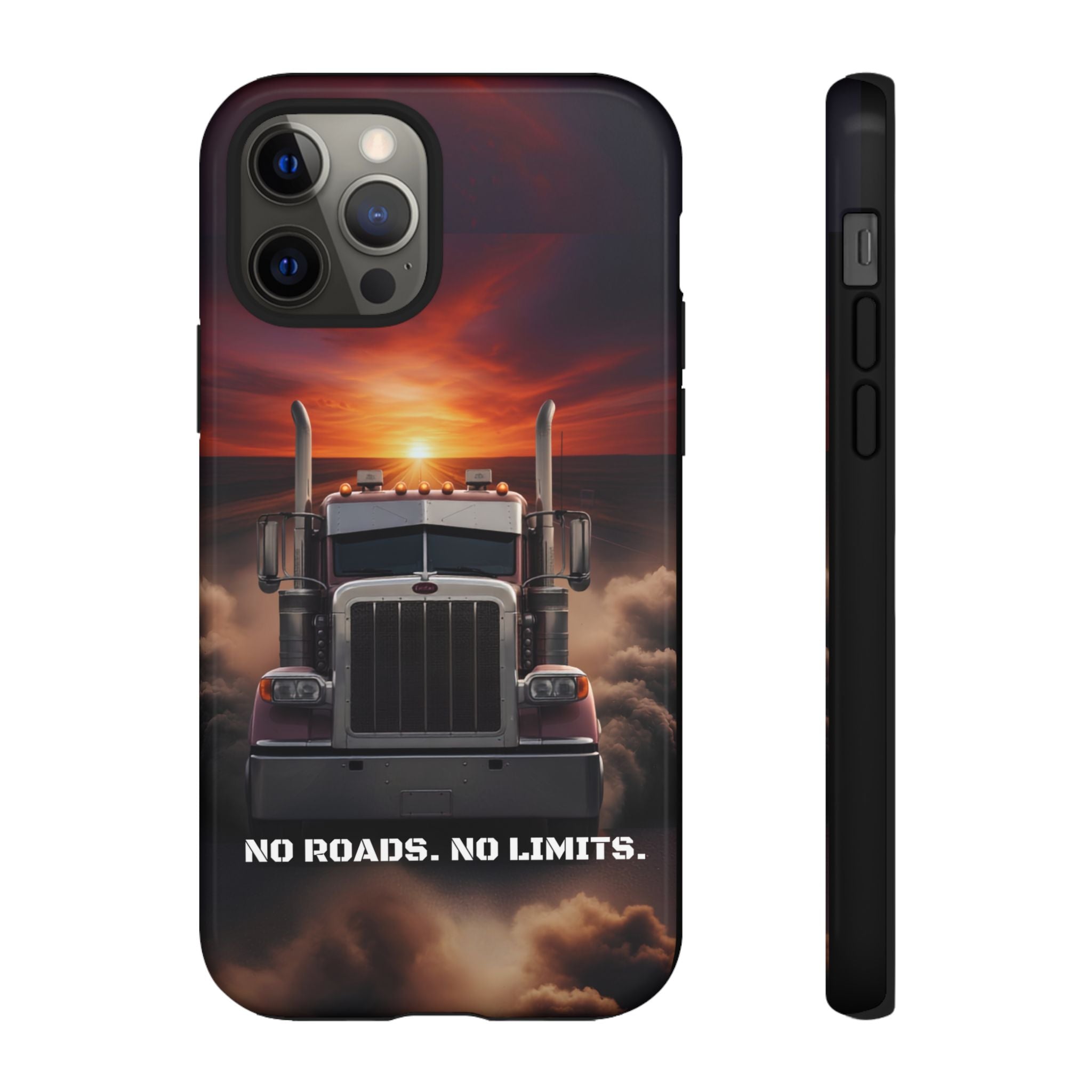 Truck Phone Case — "No Roads. No Limits." Sunset Semi Truck Protective Case