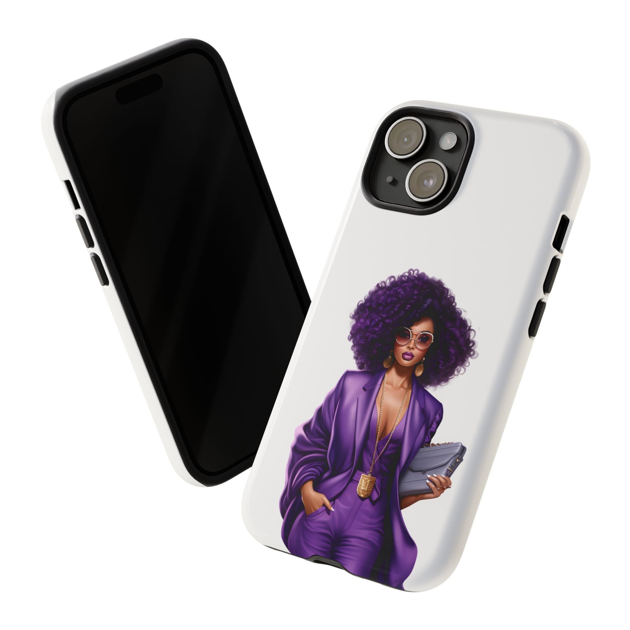 Purple Power Woman Phone Case — Afro Chic Businesswoman Protective Phone Cover