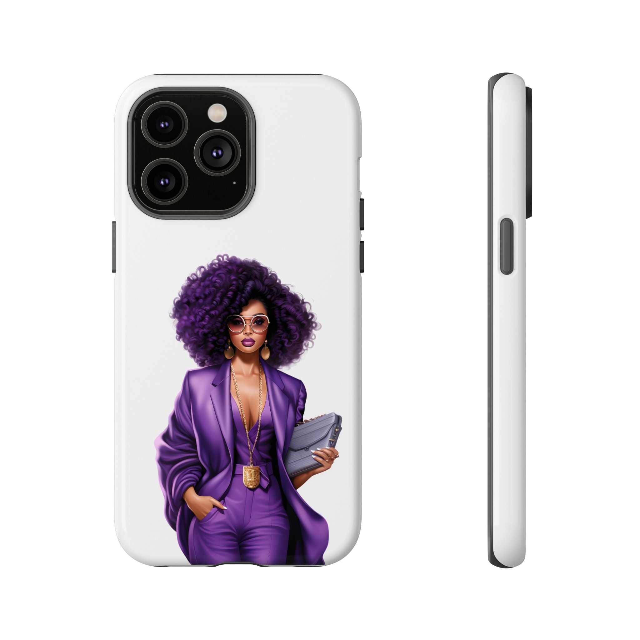 Purple Power Woman Phone Case — Afro Chic Businesswoman Protective Phone Cover