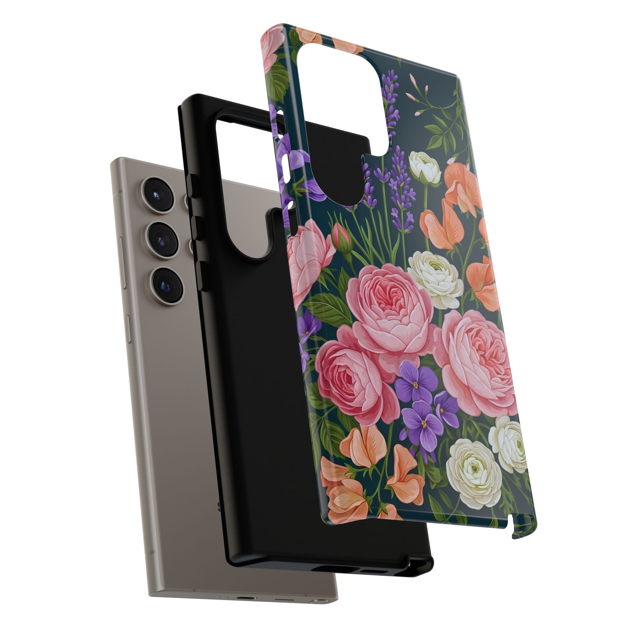Floral Bouquet Phone Case — Vintage Roses & Lavender Protective Cover