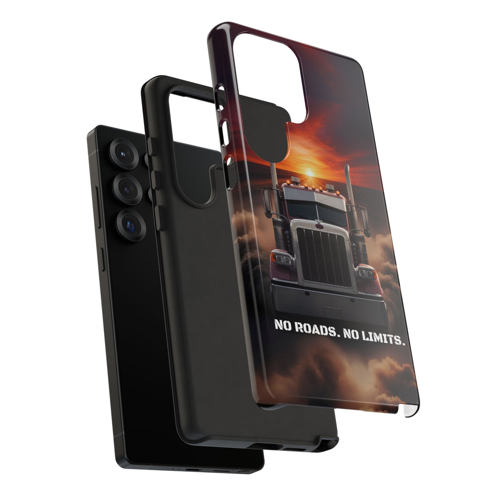 Truck Phone Case — "No Roads. No Limits." Sunset Semi Truck Protective Case