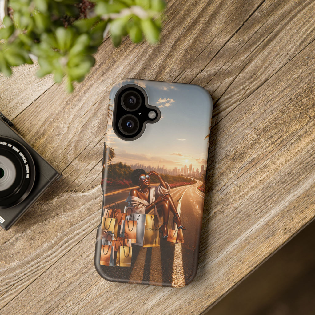 Phone Case - 'Retail Therapy' Magnetic Impact-Resistant Case, Sunset Shopping Design