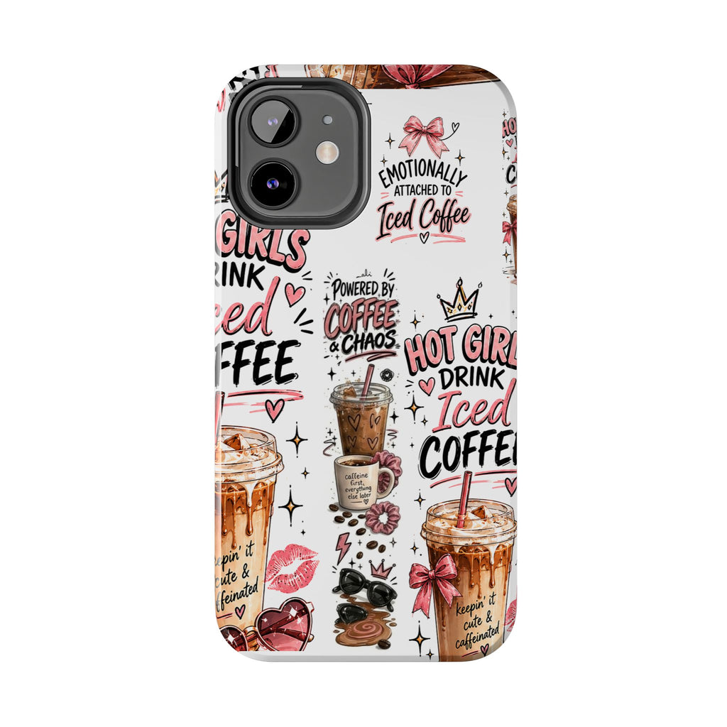 Iced Coffee Pattern Phone Case – "Powered by Coffee & Chaos" Tough Protective Case