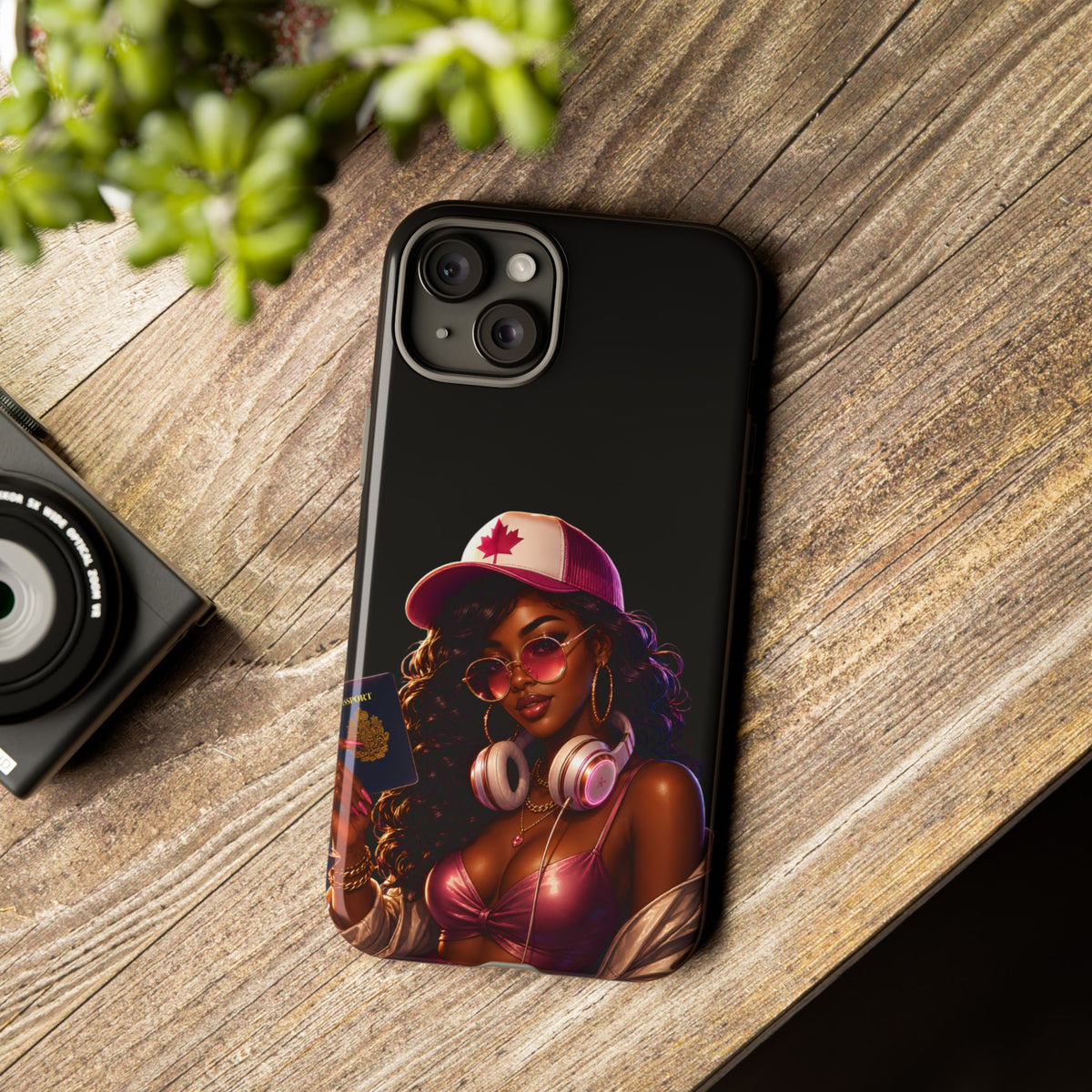 Phone Case - Cool Urban Woman with Headphones & Maple Hat