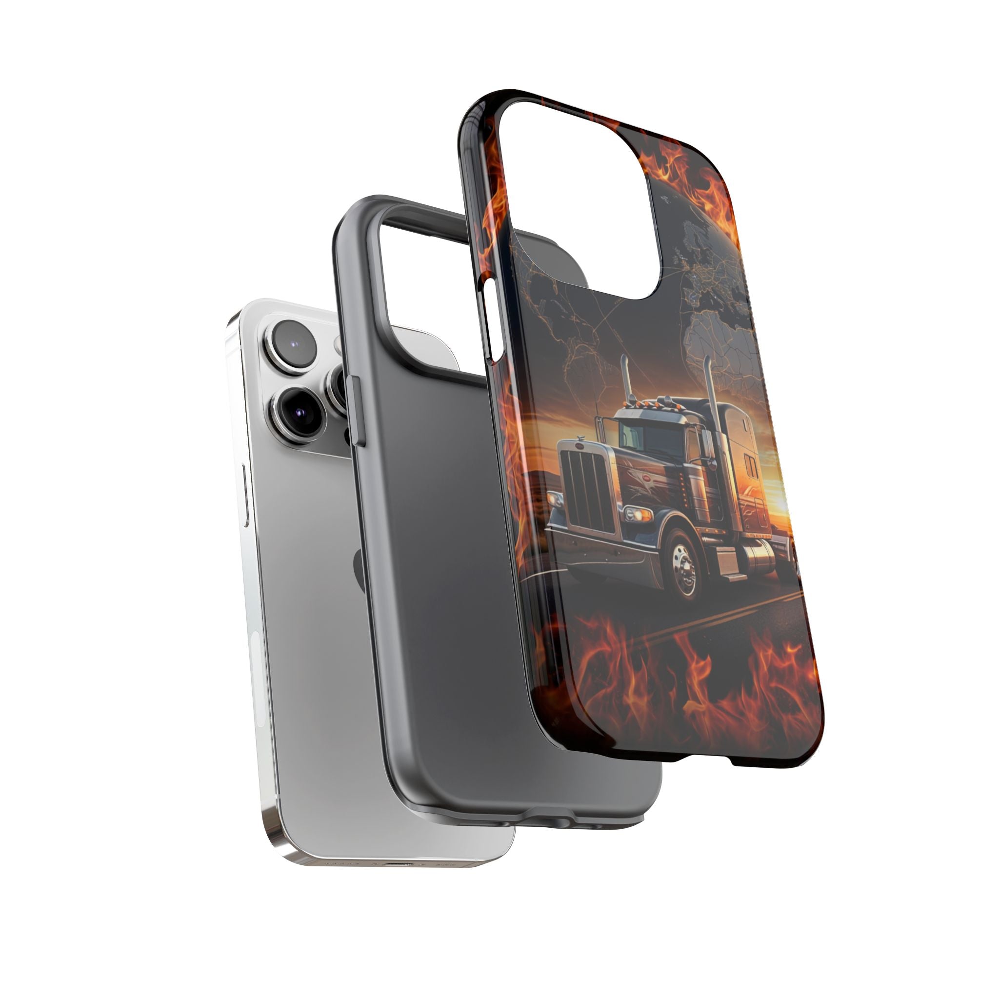Truck Flames Phone Case — Bold Semi-Truck Globe Design