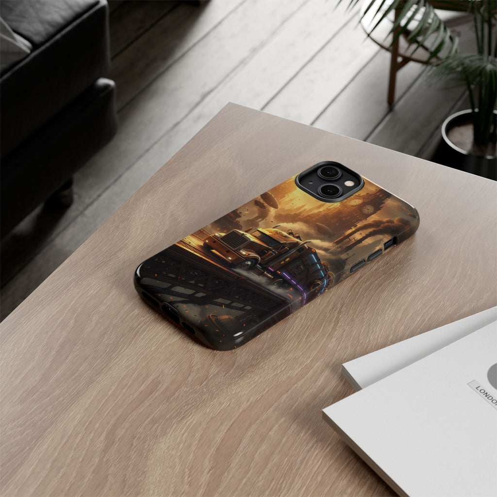 Steampunk Freightliner Phone Case — Rugged Trucking Cityscape iPhone Cover