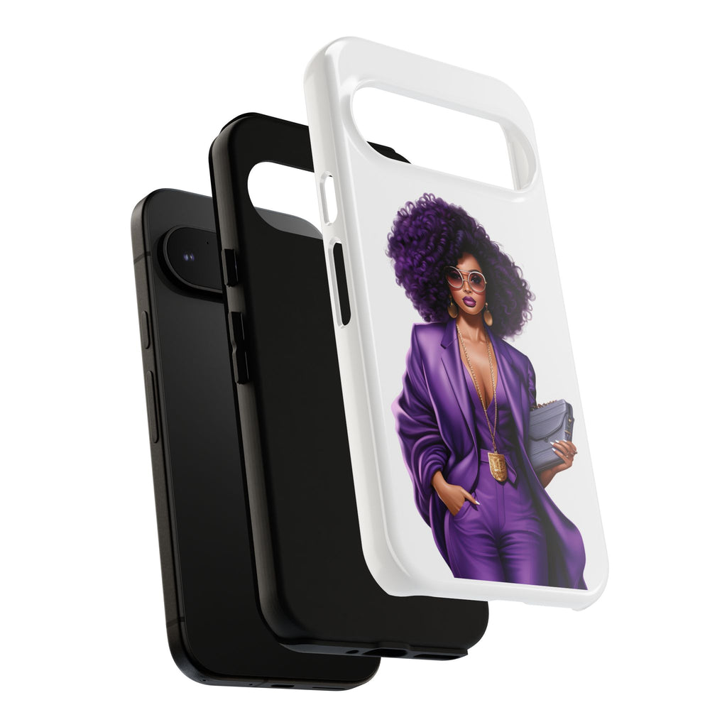 Purple Power Woman Phone Case — Afro Chic Businesswoman Protective Phone Cover