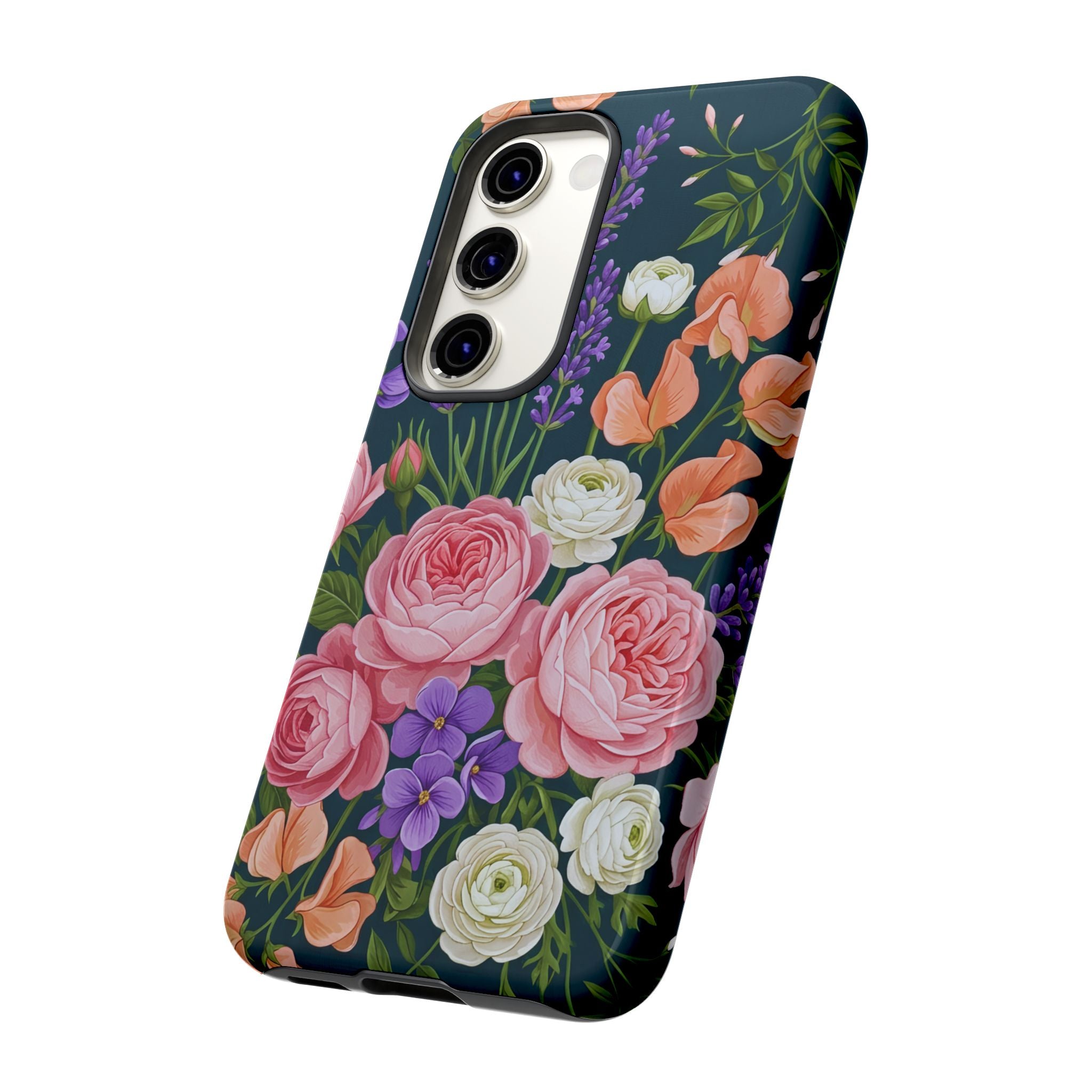 Floral Bouquet Phone Case — Vintage Roses & Lavender Protective Cover