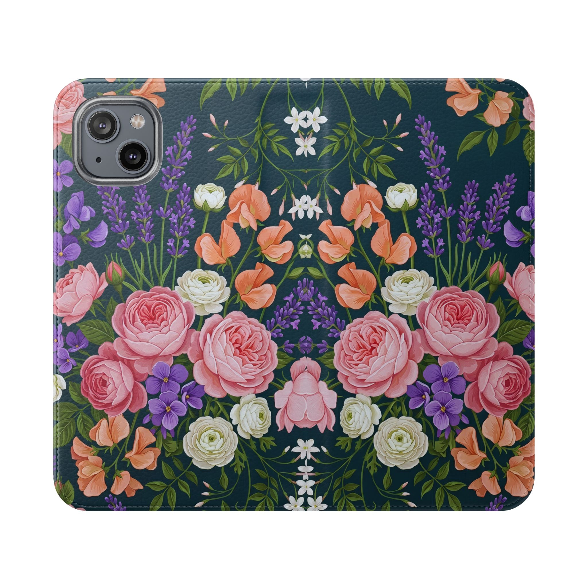 Floral Flip Phone Case -Wallet Cover with Card Slots