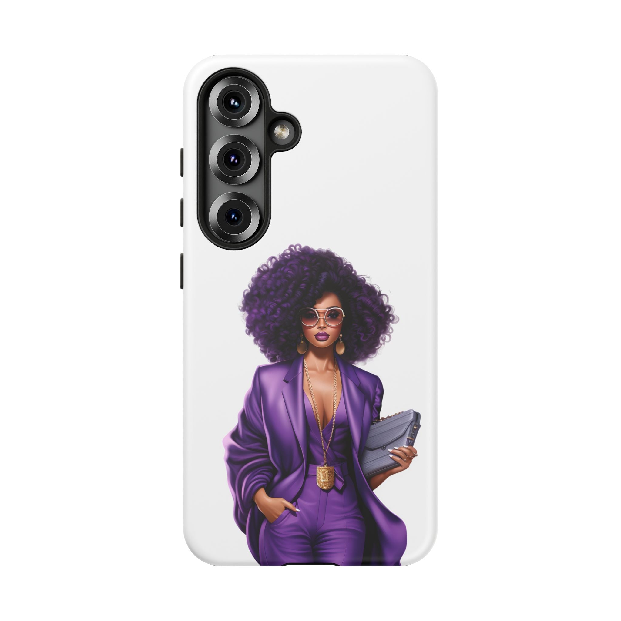 Purple Power Woman Phone Case — Afro Chic Businesswoman Protective Phone Cover