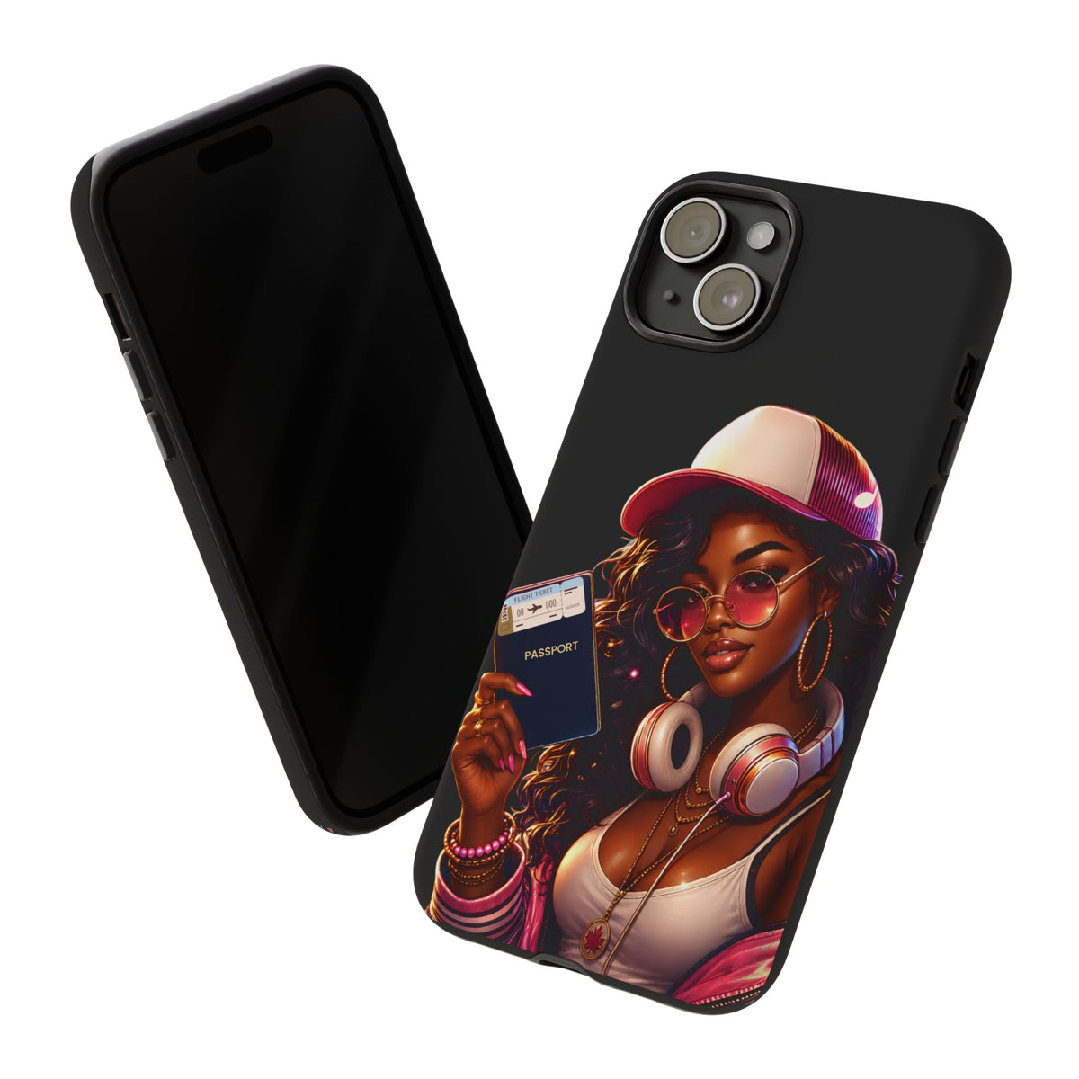 Tough Case – Stylized Urban Girl Phone Case with Headphones & Passport