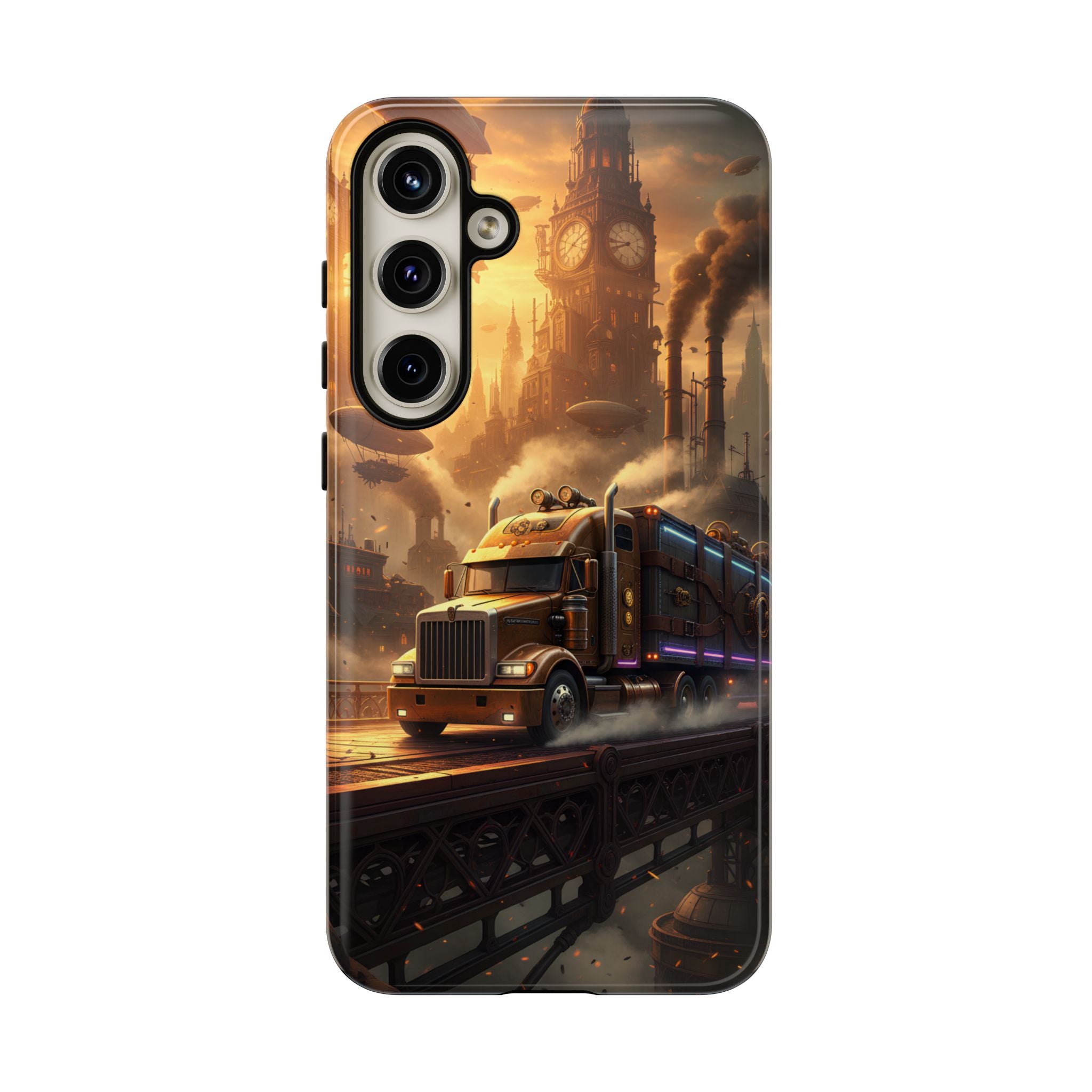 Steampunk Freightliner Phone Case — Rugged Trucking Cityscape iPhone Cover