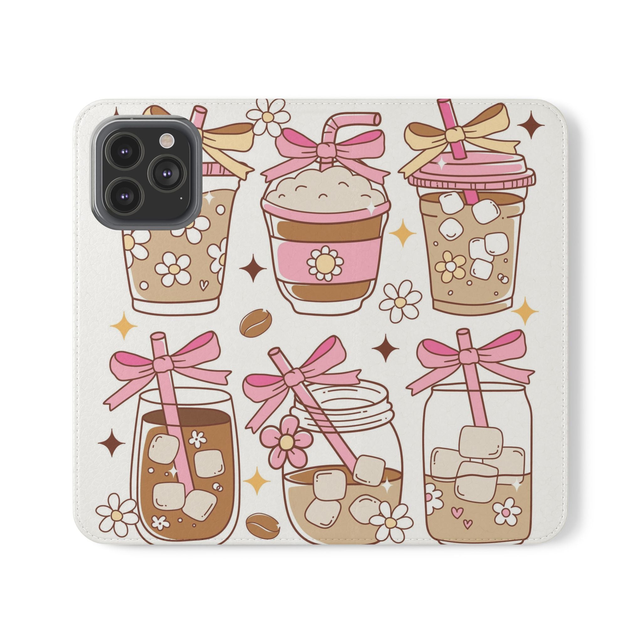 Cute Coffee & Latte Flip Phone Case – Cozy Boba & Dessert Wallet Cover