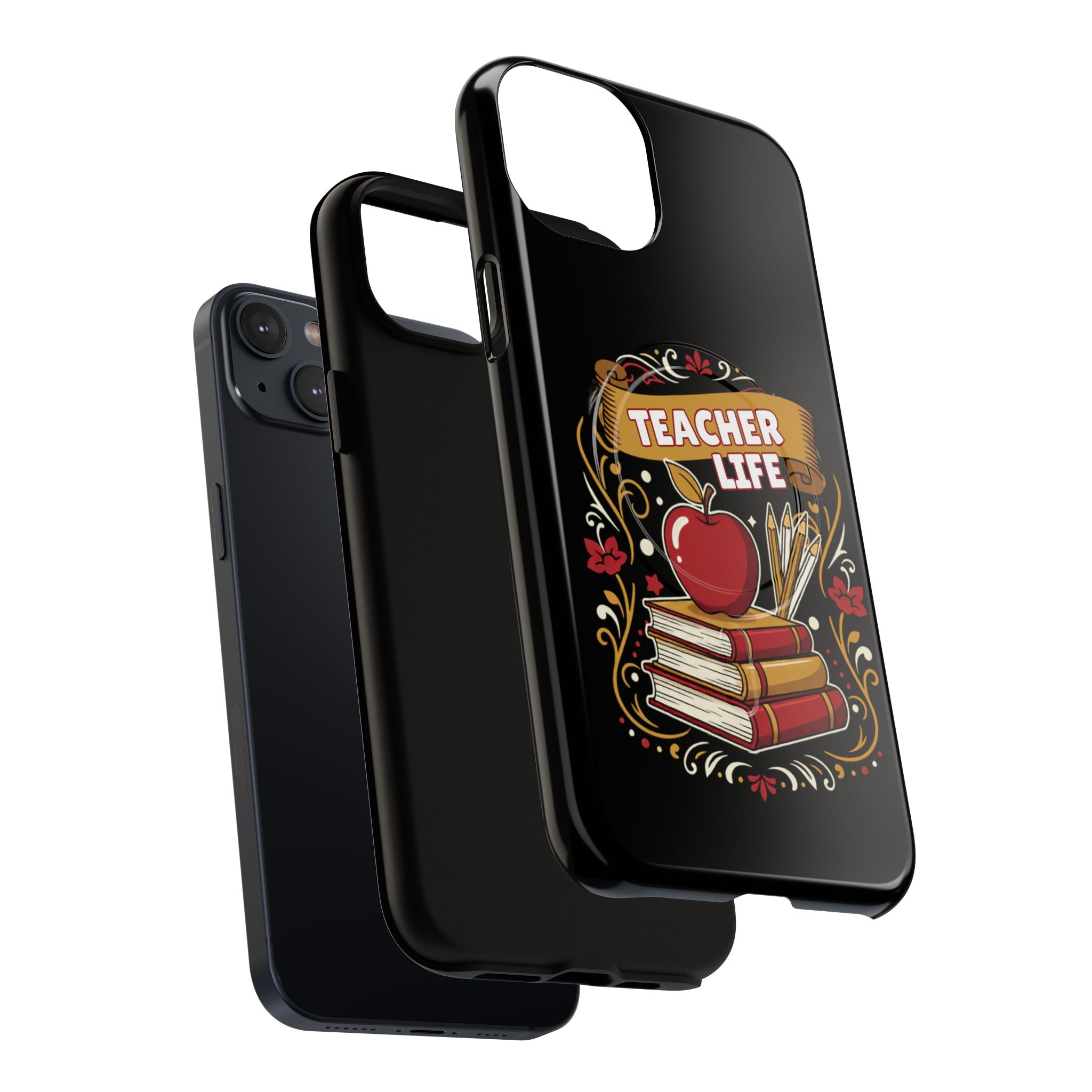 Teacher Life Phone Case - Tough Magnetic Protective Cover with Apple & Books Design