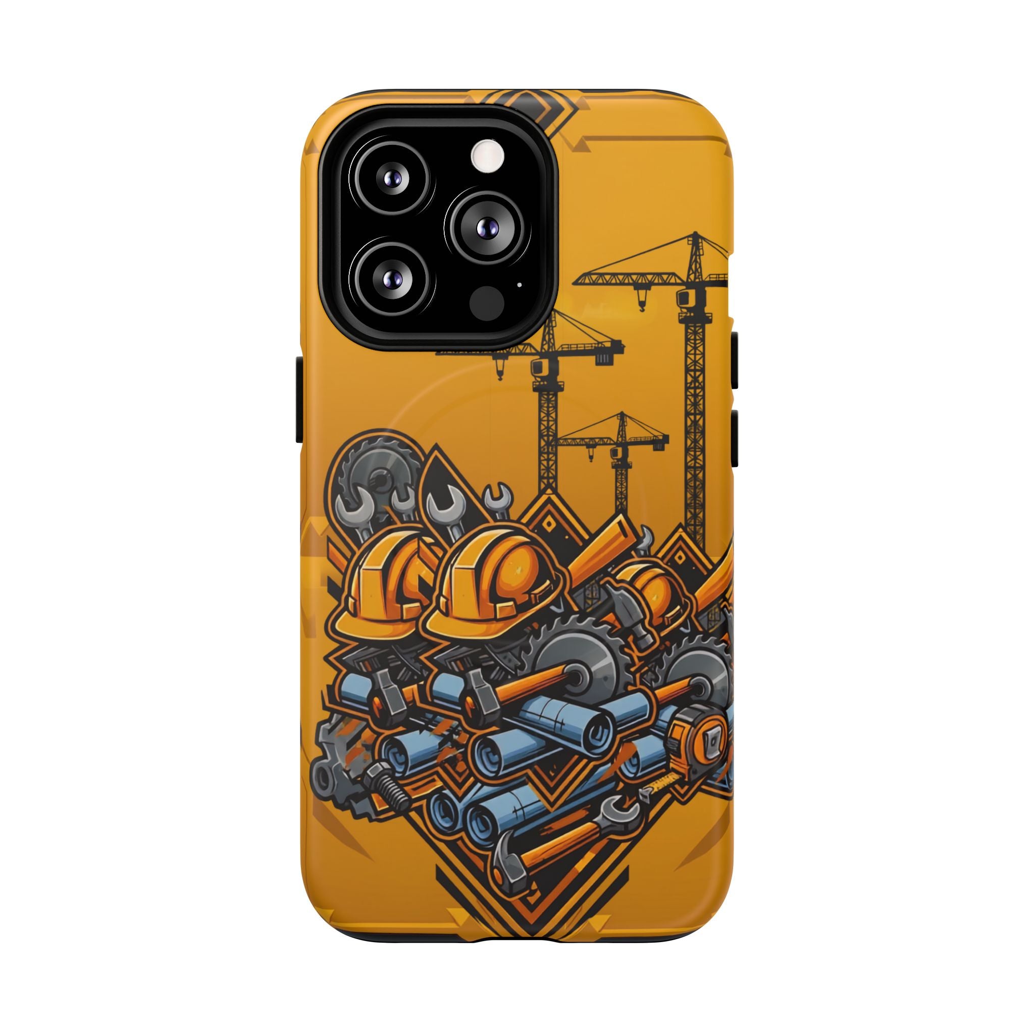 Construction Gear Tough Magnetic Phone Case — Worker Helmet & Tools Design