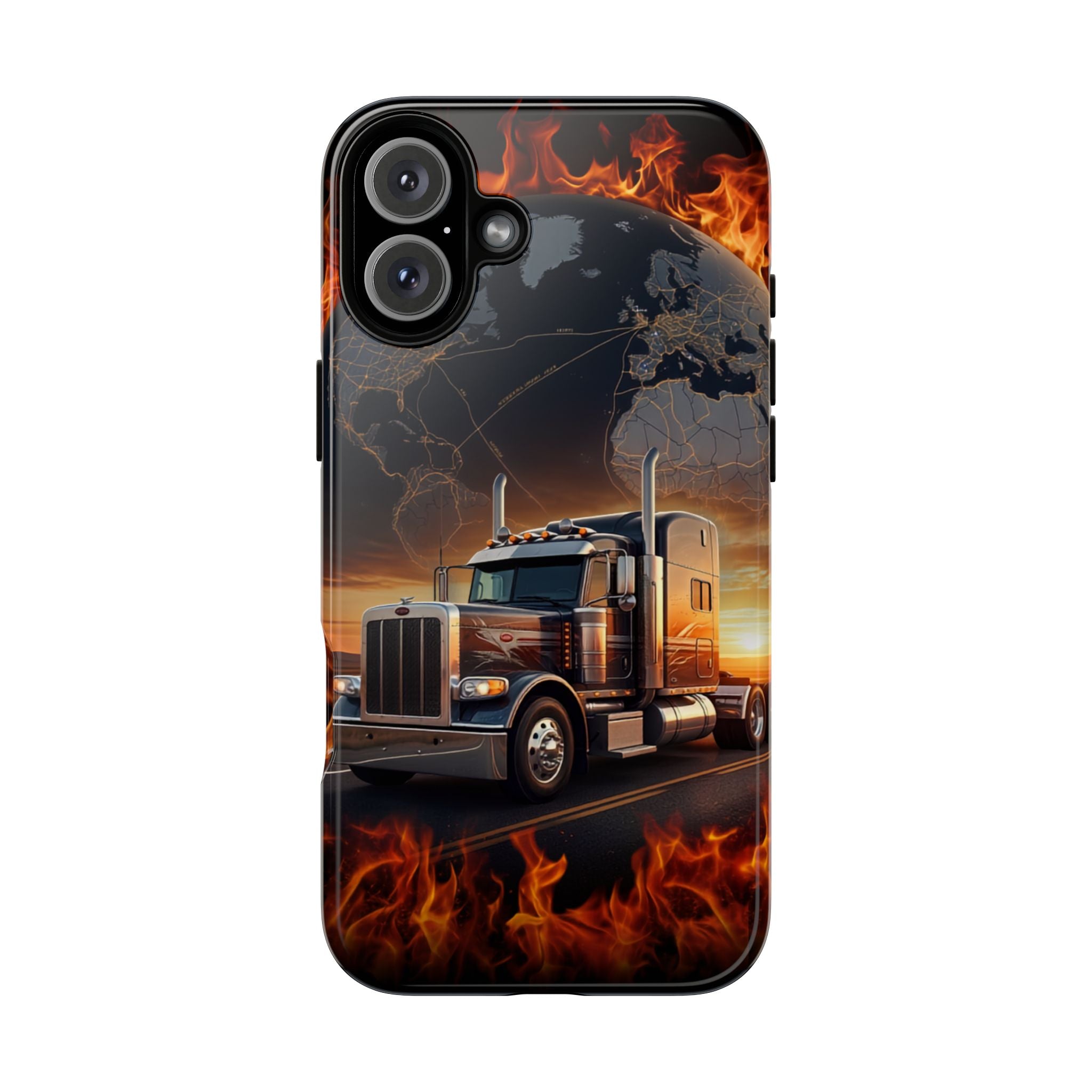 Truck Flames Phone Case — Bold Semi-Truck Globe Design