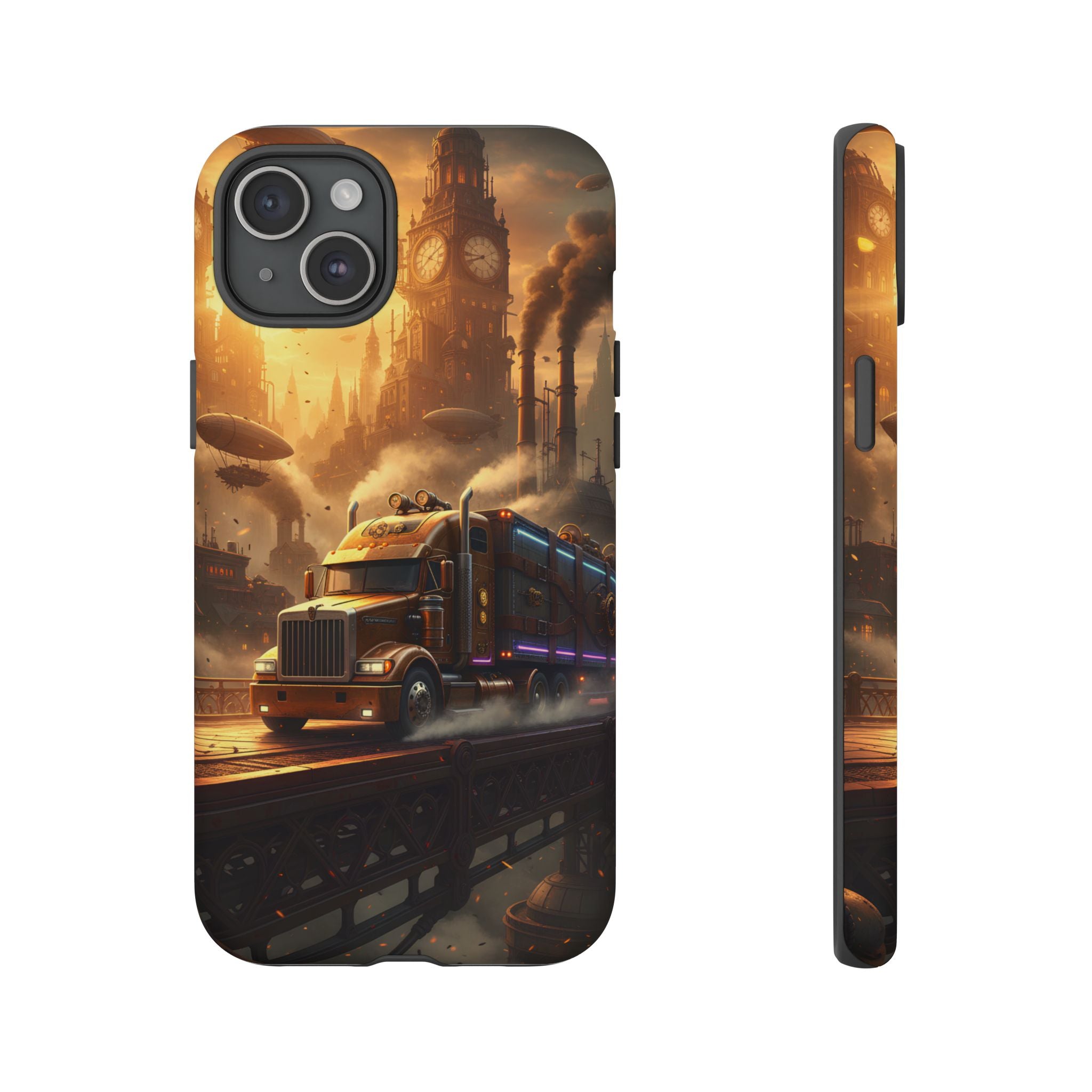 Steampunk Freightliner Phone Case — Rugged Trucking Cityscape iPhone Cover