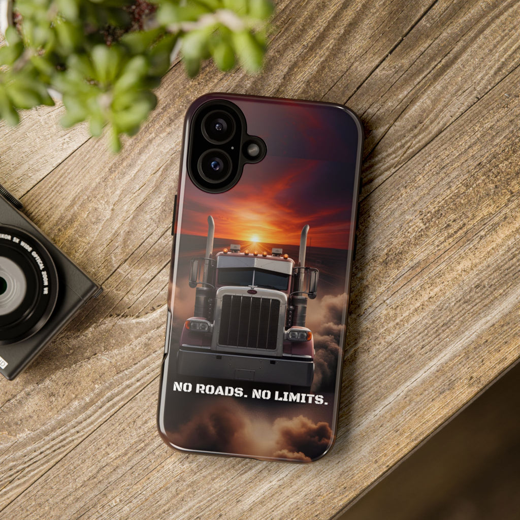 Truck Phone Case — "No Roads. No Limits." Sunset Semi Truck Protective Case