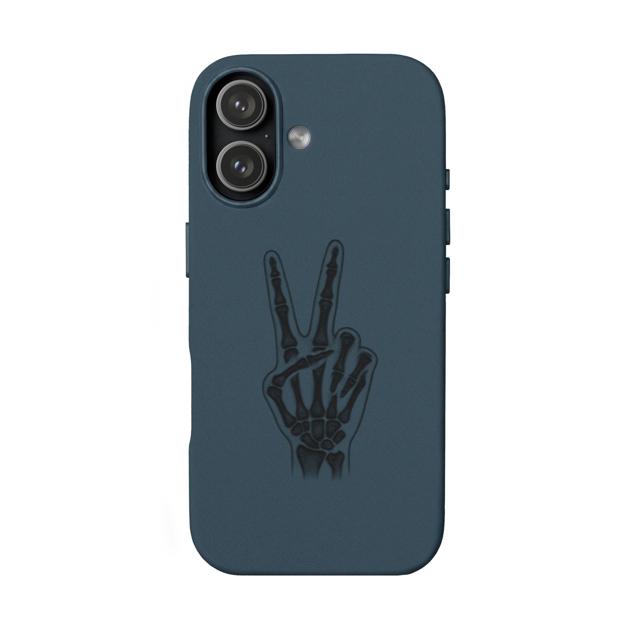 Engraved PU Leather Phone Case — Skeleton Peace Sign