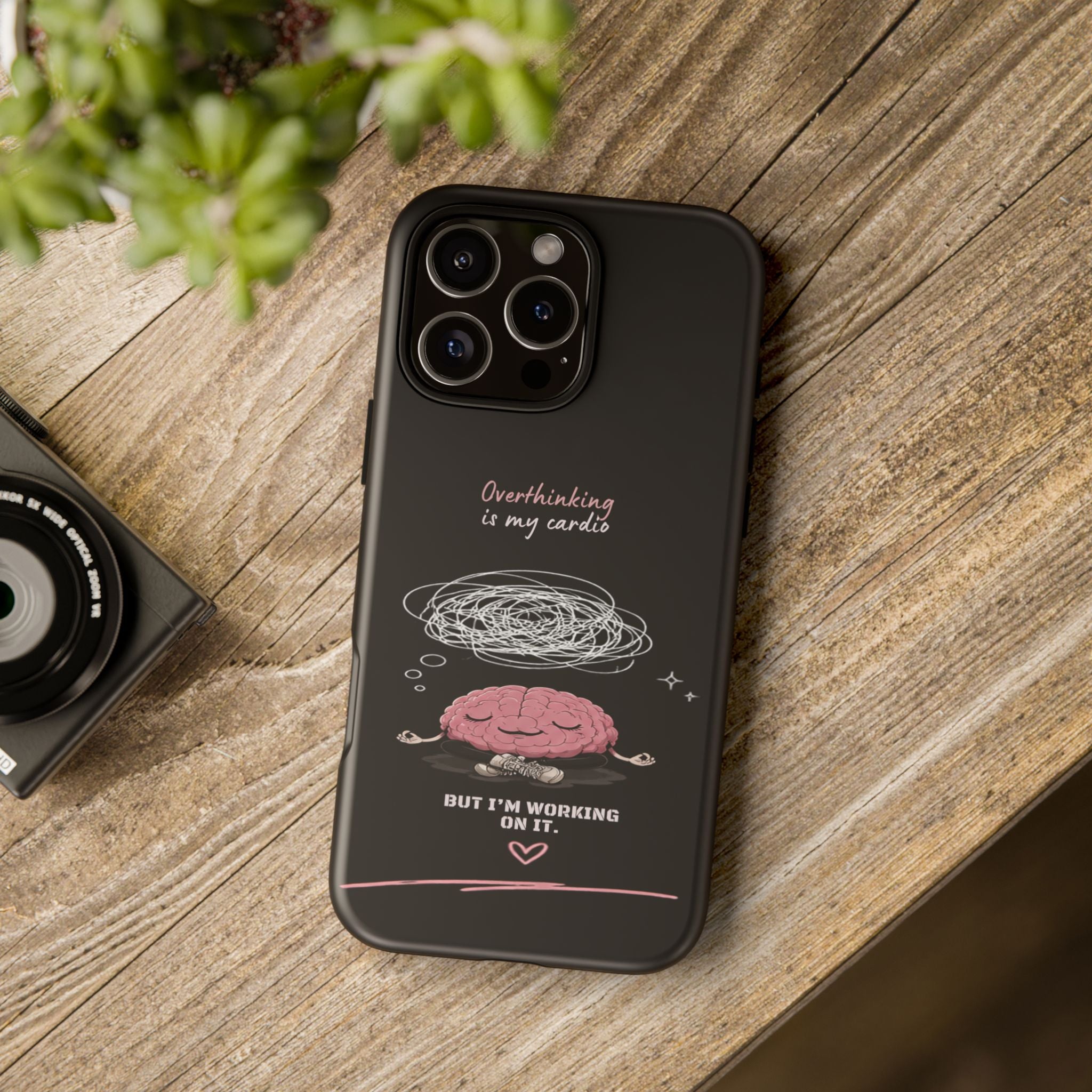 Phone Case — "Overthinking Is My Cardio" Cute Meditating Brain Protective Case