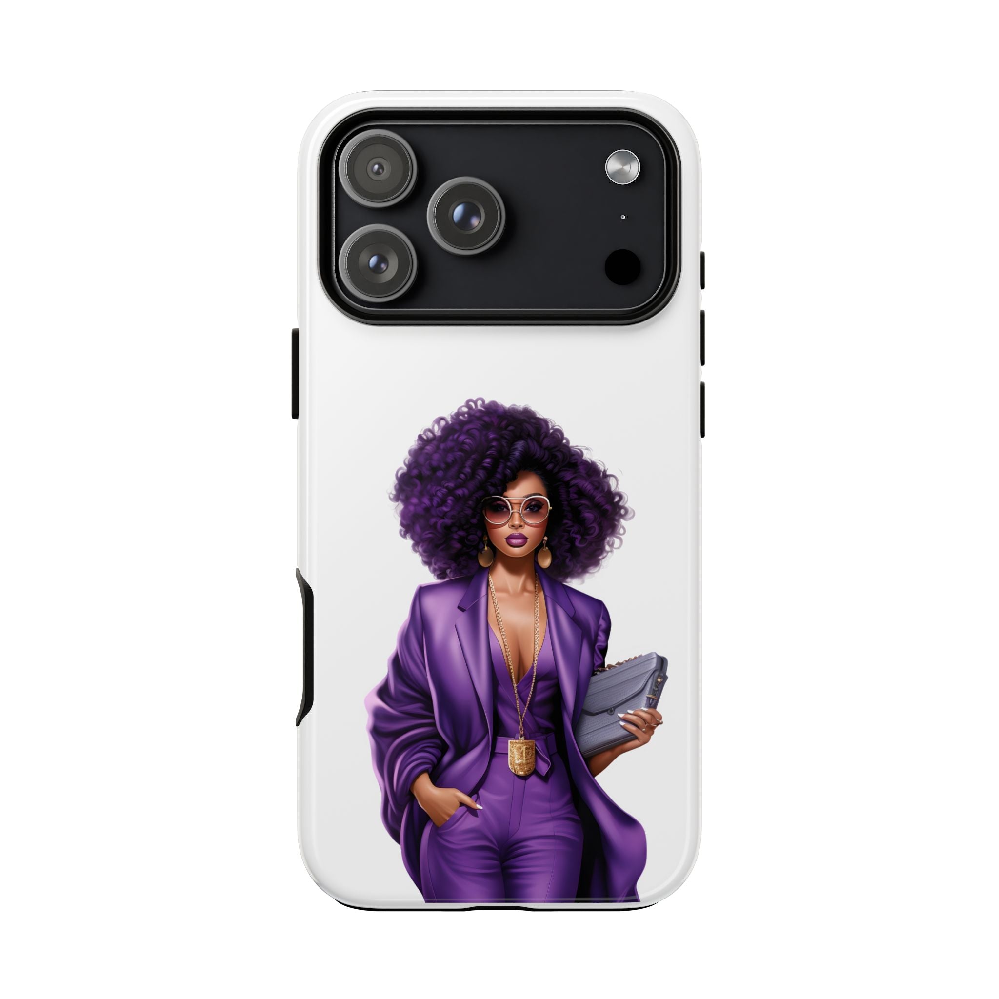 Purple Power Woman Phone Case — Afro Chic Businesswoman Protective Phone Cover