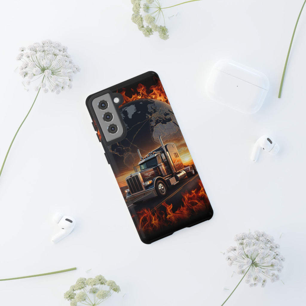Truck Flames Phone Case — Bold Semi-Truck Globe Design