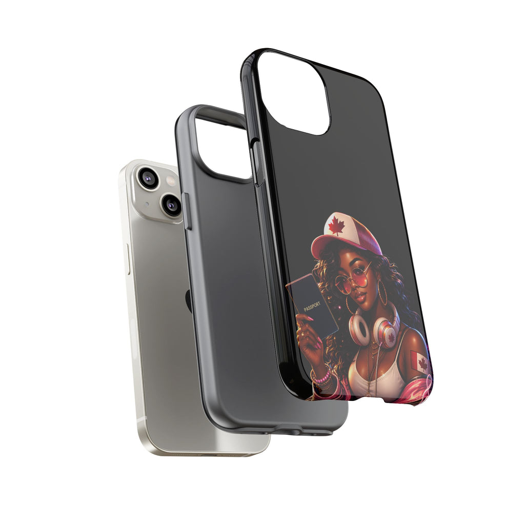 Canadian Vibes Phone Case — Afrobeat Girl with Headphones & Passport Design