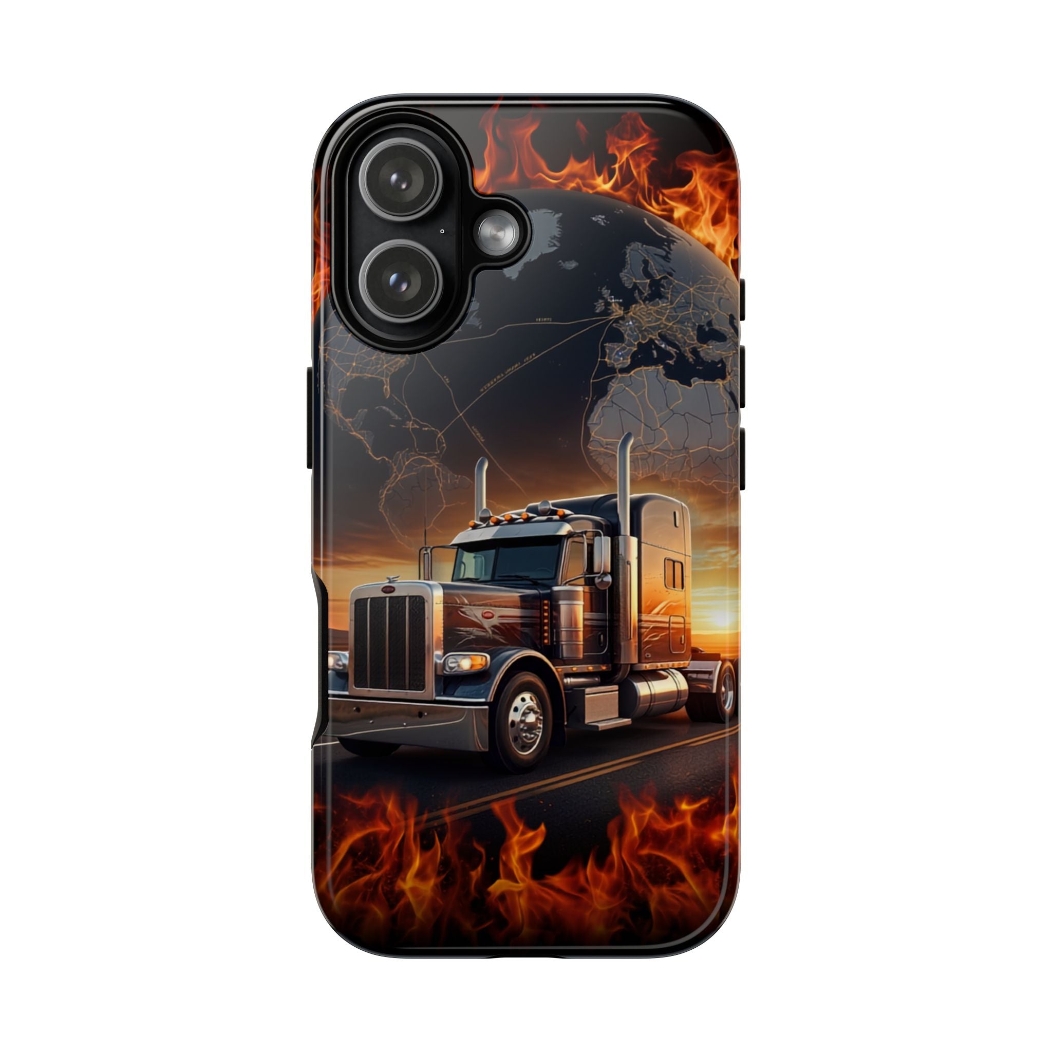 Truck Flames Phone Case — Bold Semi-Truck Globe Design