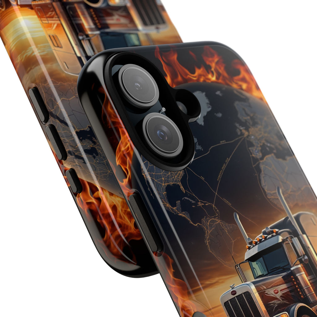 Truck Flames Phone Case — Bold Semi-Truck Globe Design