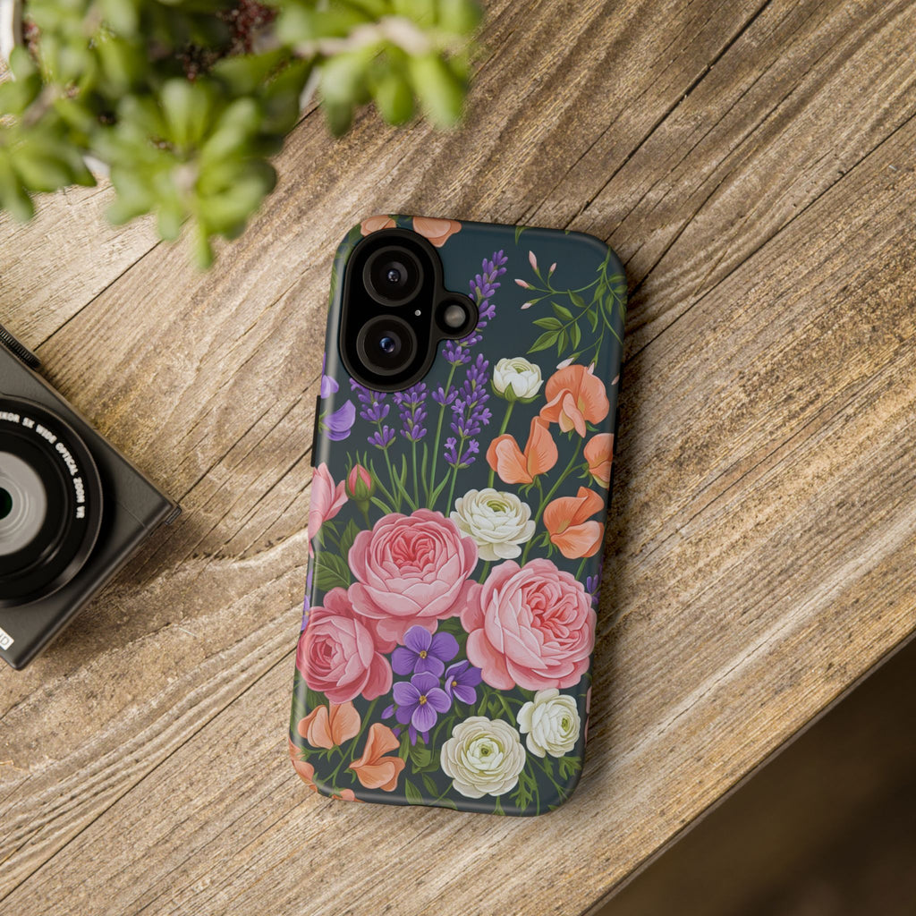 Floral Bouquet Phone Case — Vintage Roses & Lavender Protective Cover
