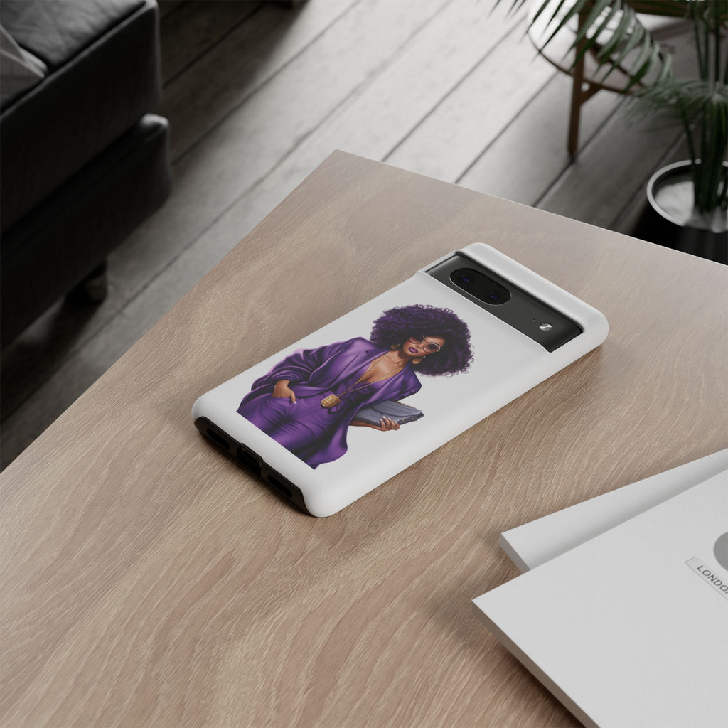 Purple Power Woman Phone Case — Afro Chic Businesswoman Protective Phone Cover