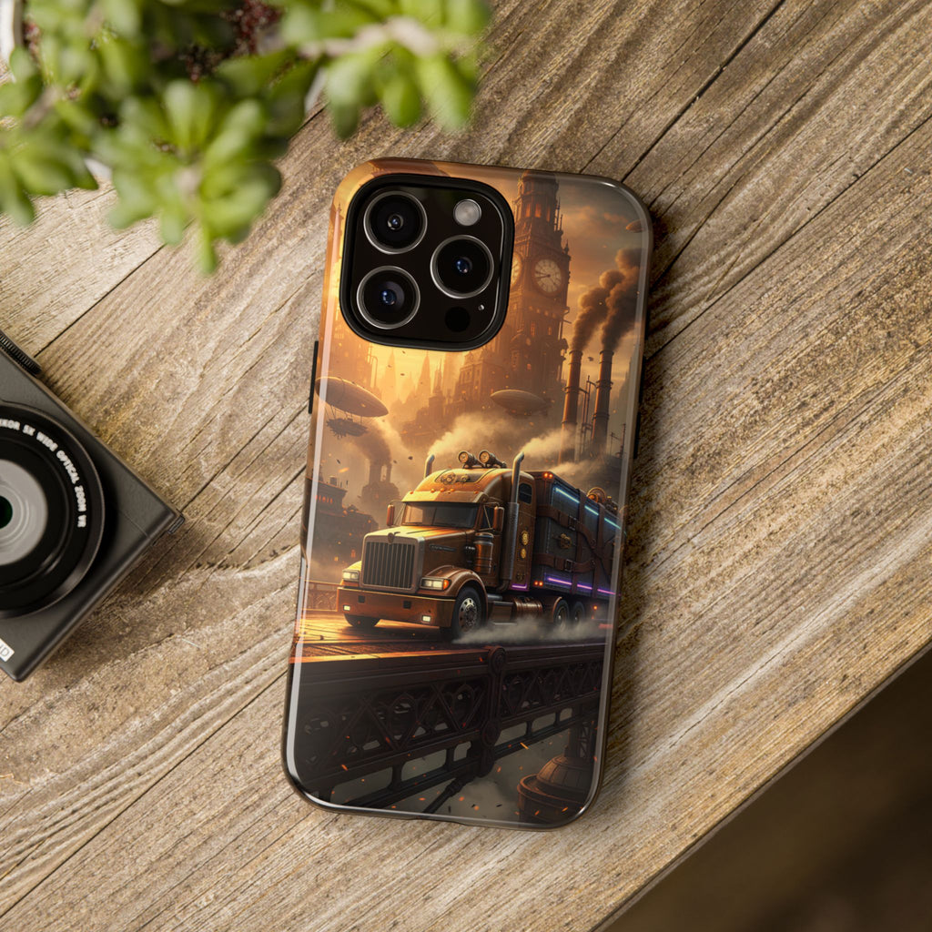 Steampunk Freightliner Phone Case — Rugged Trucking Cityscape iPhone Cover