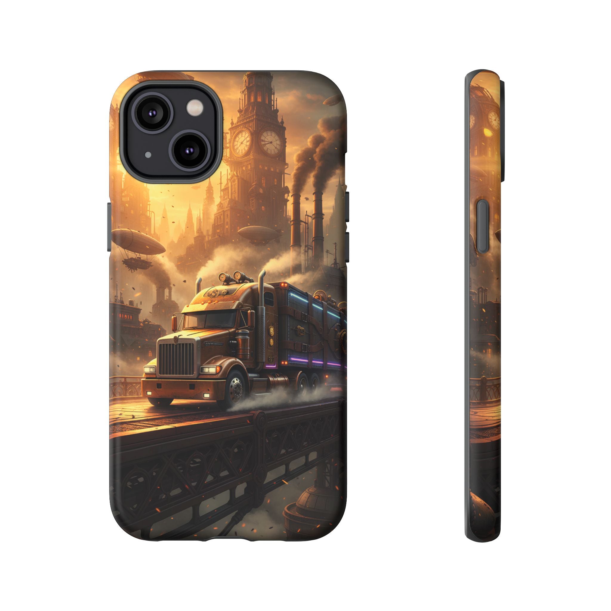Steampunk Freightliner Phone Case — Rugged Trucking Cityscape iPhone Cover