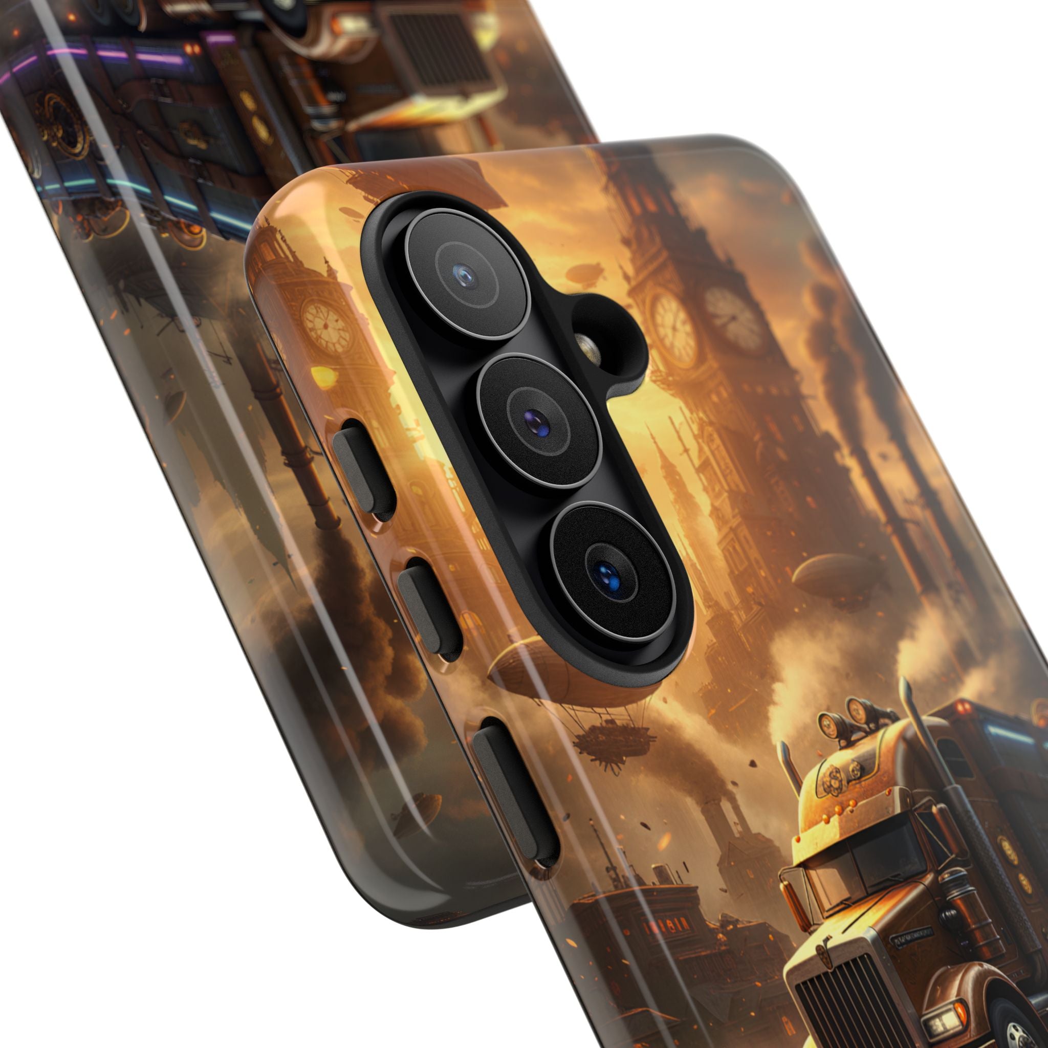 Steampunk Freightliner Phone Case — Rugged Trucking Cityscape iPhone Cover